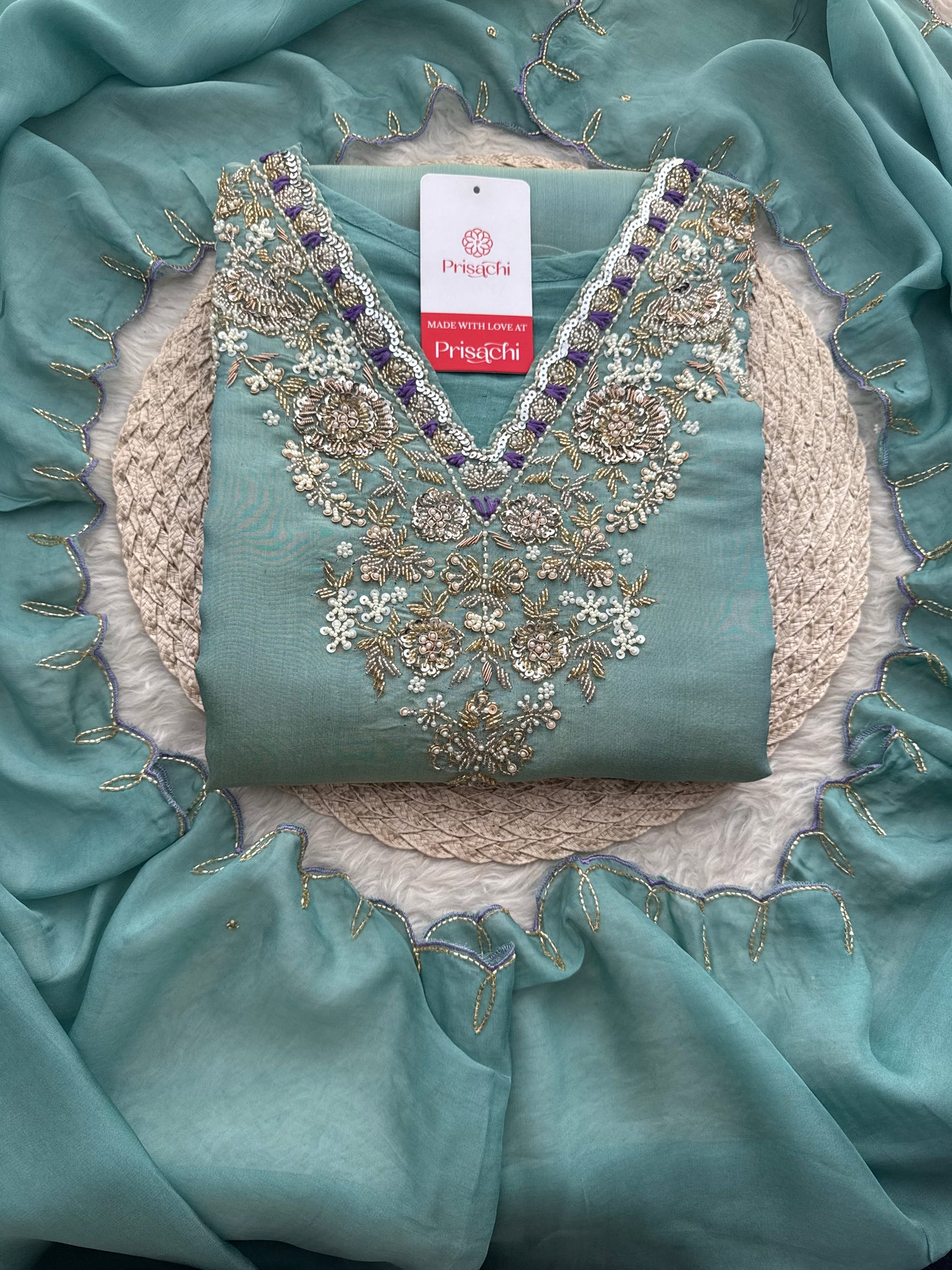 Designer Zardozi Embroidered Kurta Set with Pants & Dupatta for Women | Traditional Ethnic Party Wear Suit Set