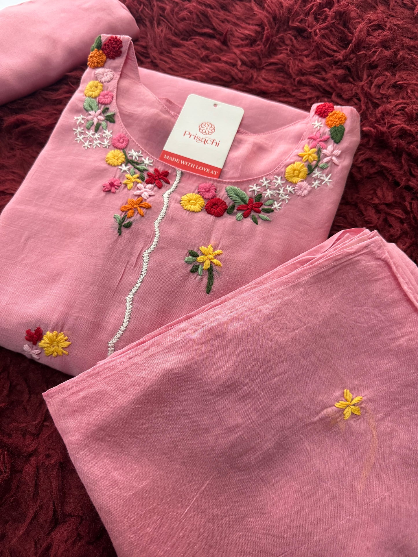 Pink Embroidered A-Line Ethnic Kurta Set with Dupatta & Pant