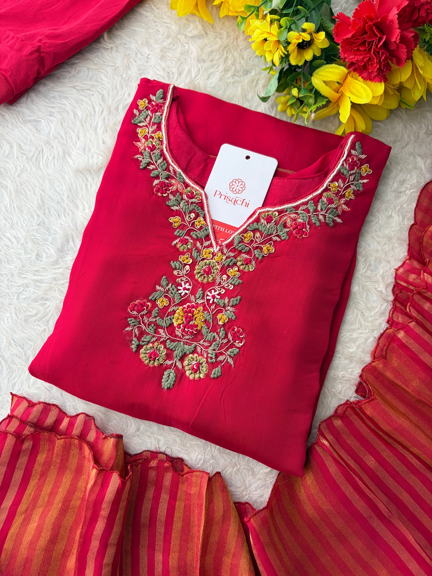 Pink Zardozi Embroidered Kurta Set for with Broad Antique Gold Hem Border, Pants & Dupatta | Traditional Ethnic Suit