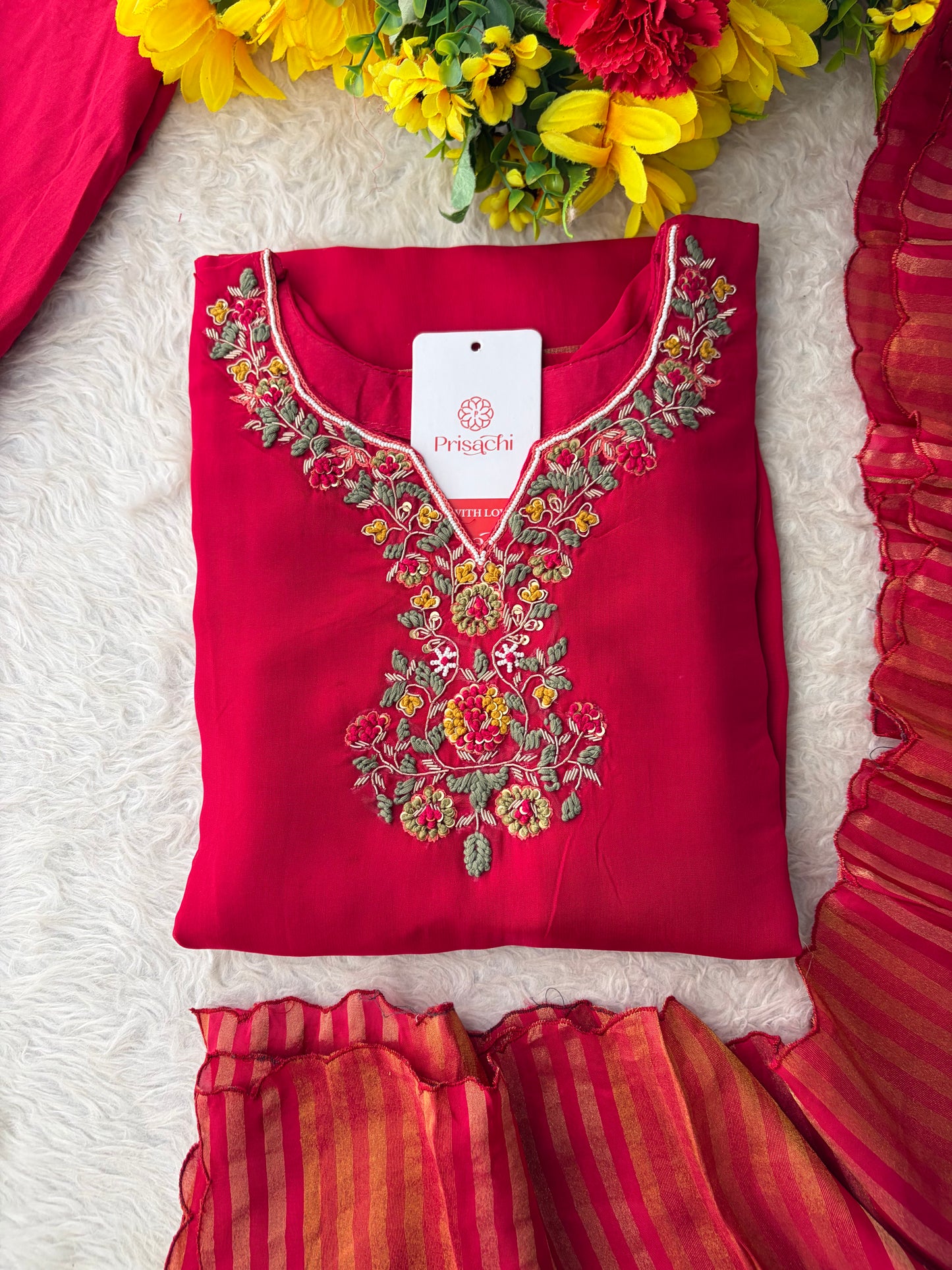 Pink Zardozi Embroidered Kurta Set for with Broad Antique Gold Hem Border, Pants & Dupatta | Traditional Ethnic Suit