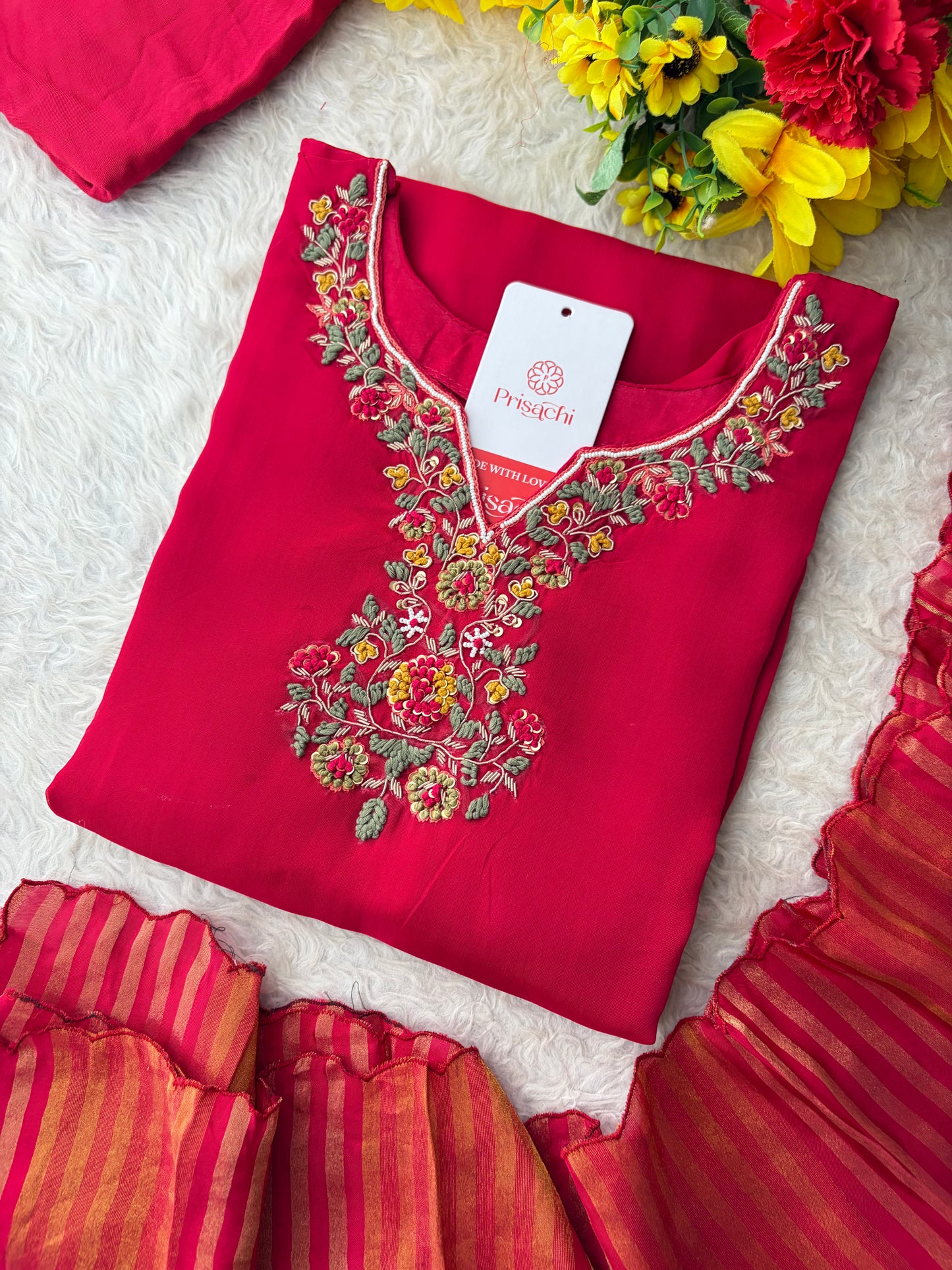 Pink Zardozi Embroidered Kurta Set for with Broad Antique Gold Hem Border, Pants & Dupatta | Traditional Ethnic Suit