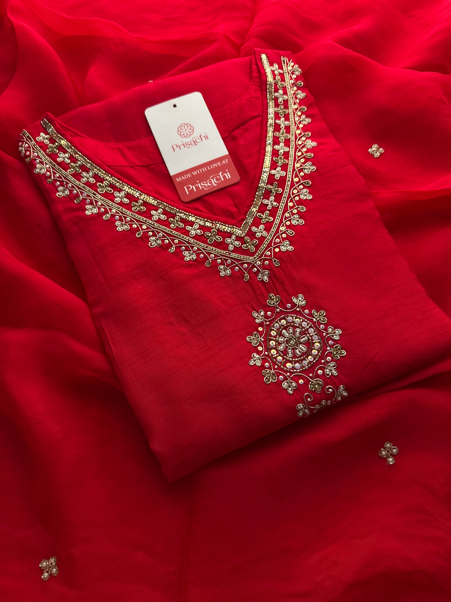 Red Zardozi Embroidered Kurta Set for Women with Pants & Dupatta | Traditional Ethnic wear