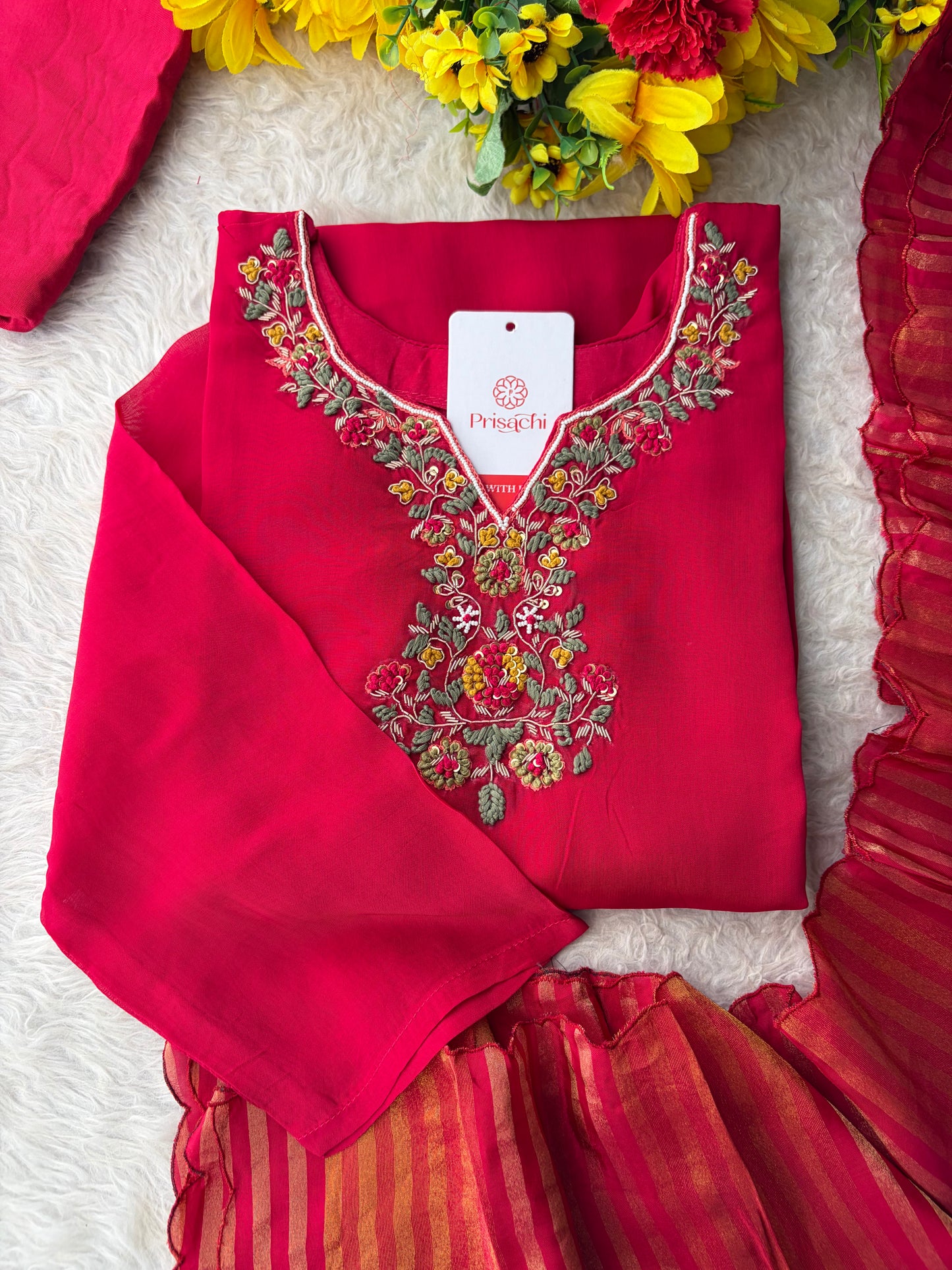 Pink Zardozi Embroidered Kurta Set for with Broad Antique Gold Hem Border, Pants & Dupatta | Traditional Ethnic Suit