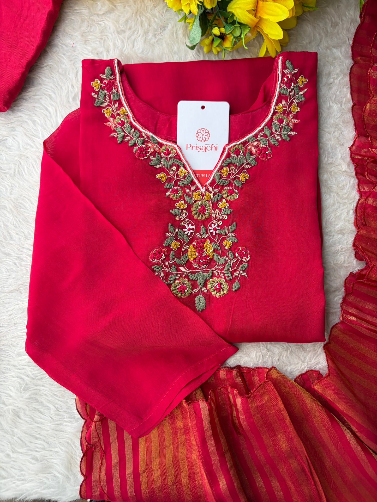 Pink Zardozi Embroidered Kurta Set for with Broad Antique Gold Hem Border, Pants & Dupatta | Traditional Ethnic Suit