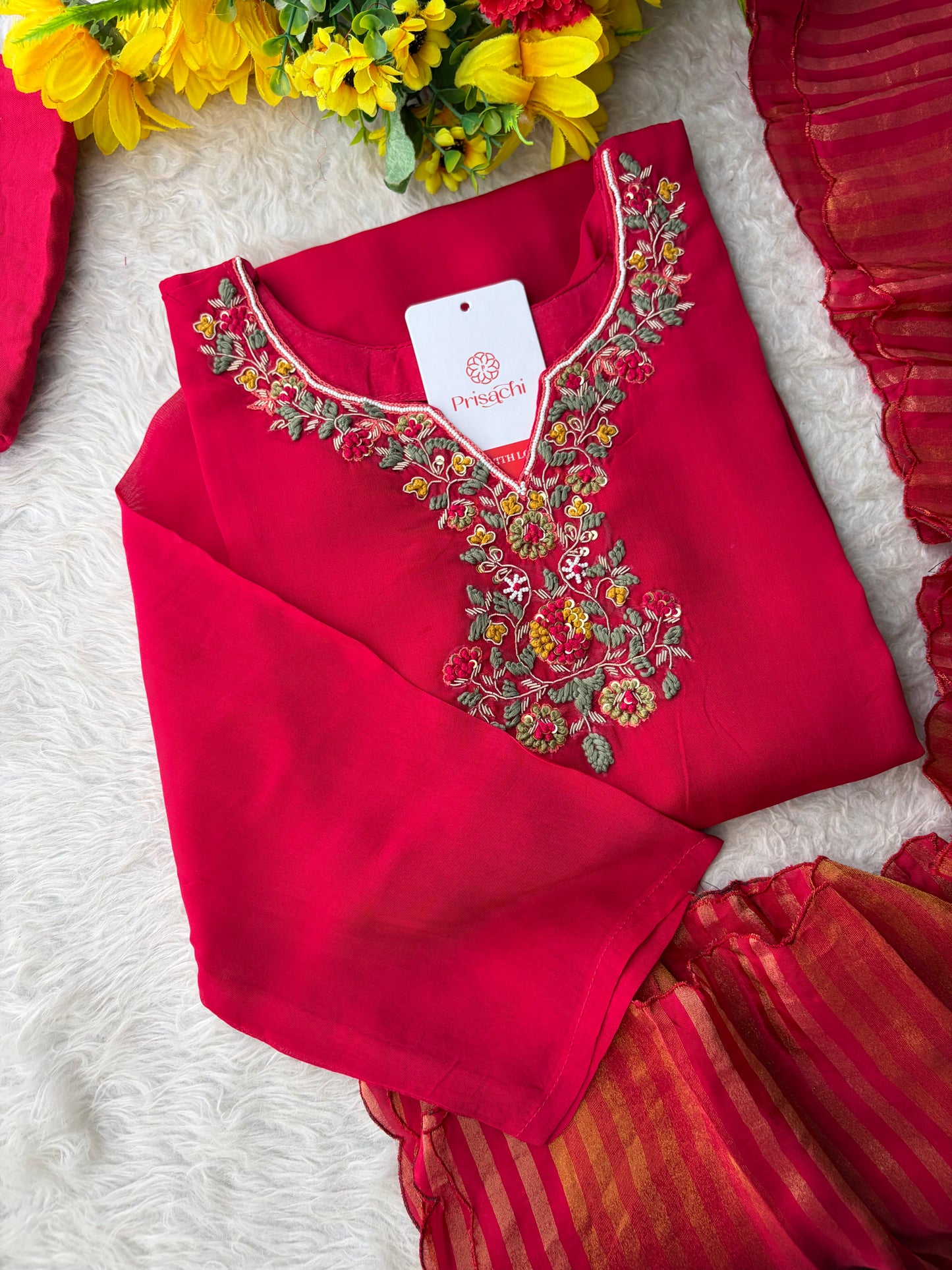Pink Zardozi Embroidered Kurta Set for with Broad Antique Gold Hem Border, Pants & Dupatta | Traditional Ethnic Suit