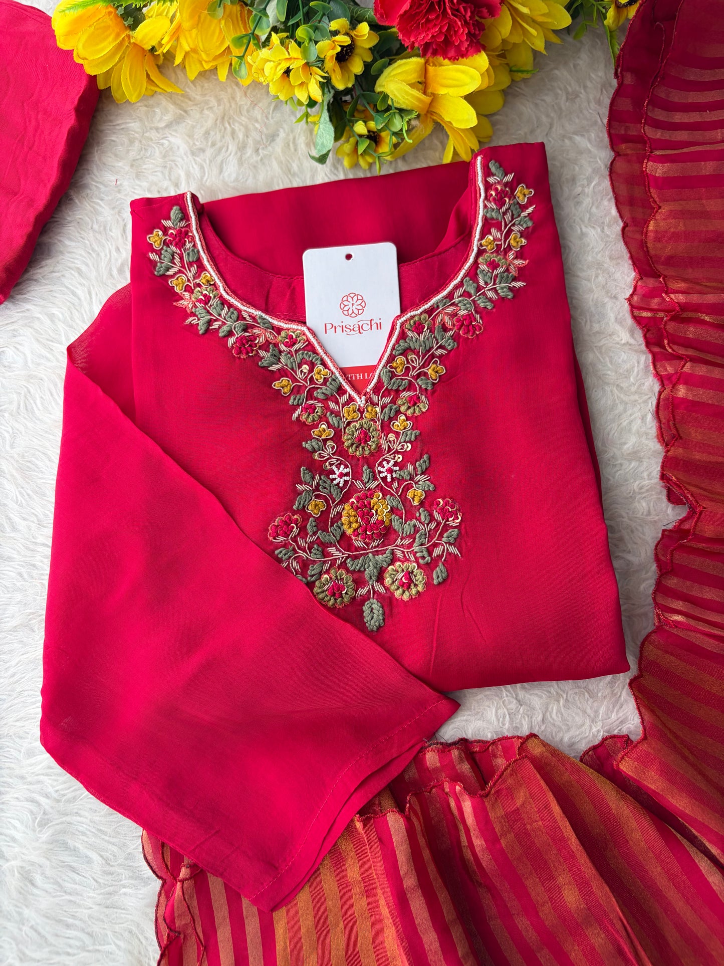 Pink Zardozi Embroidered Kurta Set for with Broad Antique Gold Hem Border, Pants & Dupatta | Traditional Ethnic Suit