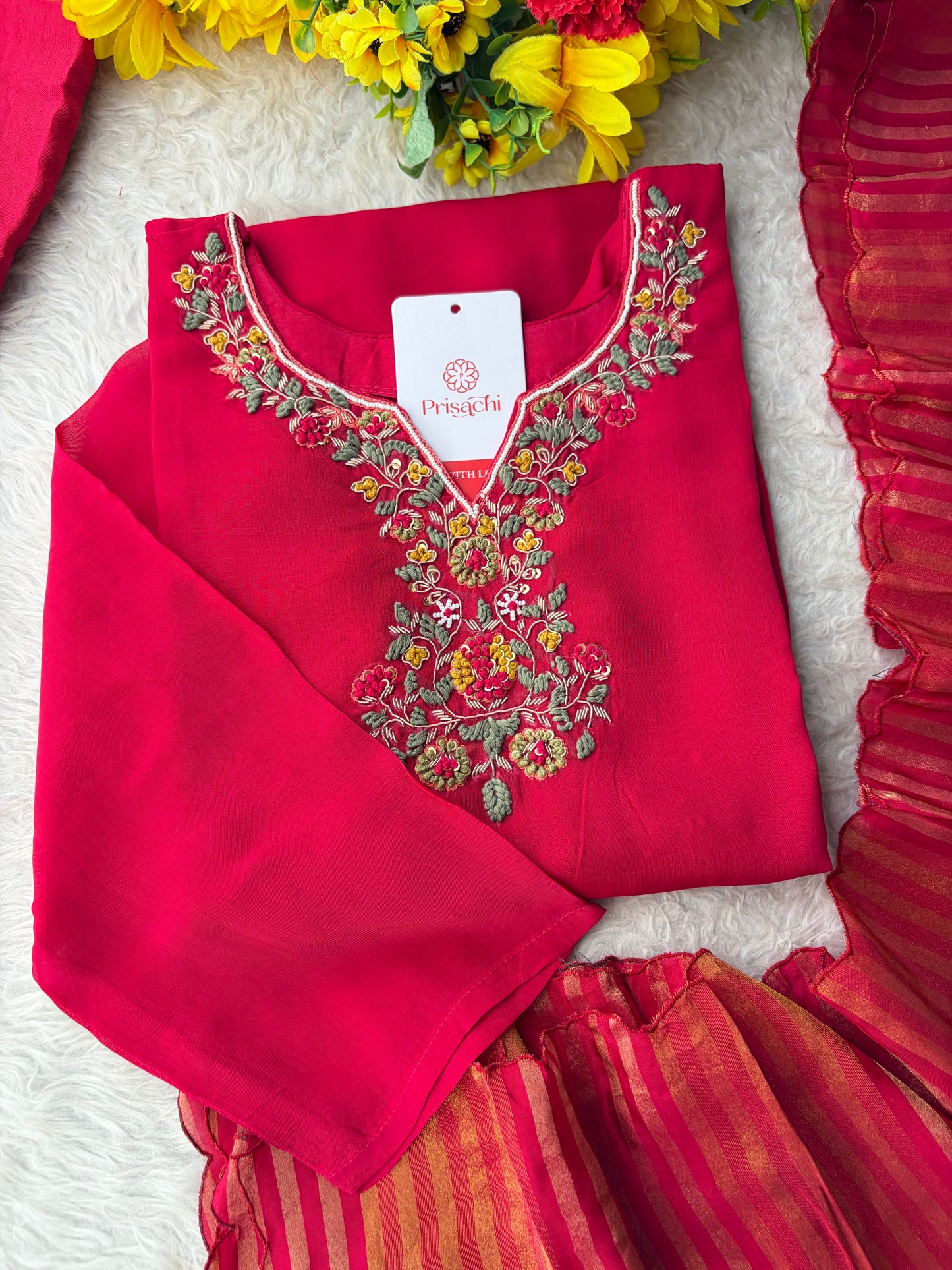 Pink Zardozi Embroidered Kurta Set for with Broad Antique Gold Hem Border, Pants & Dupatta | Traditional Ethnic Suit