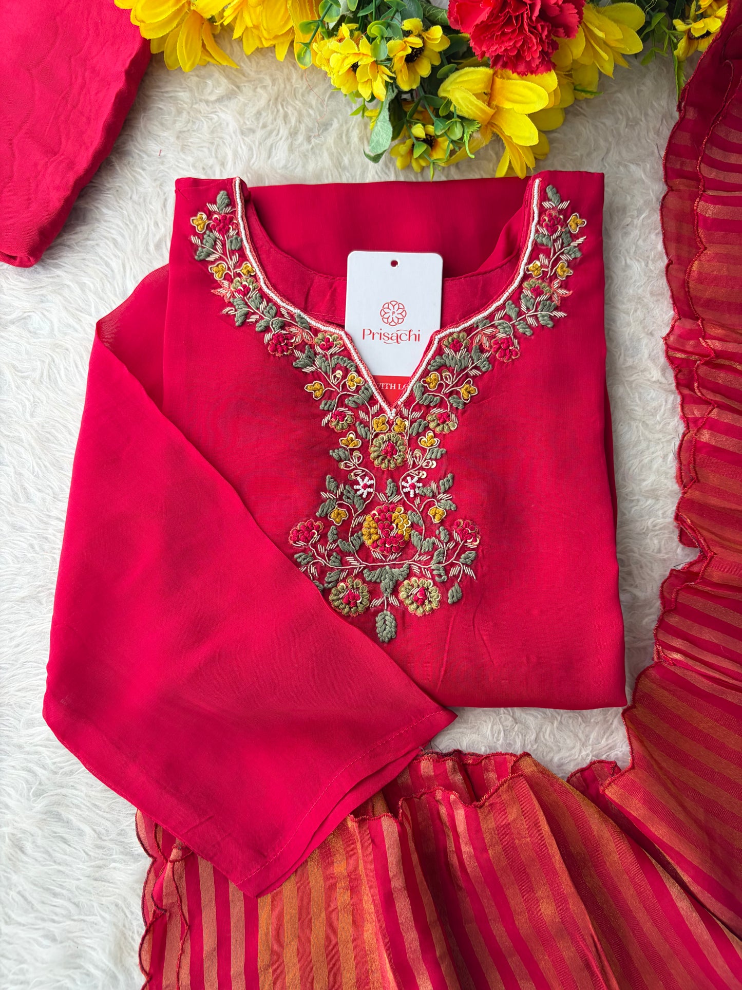 Pink Zardozi Embroidered Kurta Set for with Broad Antique Gold Hem Border, Pants & Dupatta | Traditional Ethnic Suit