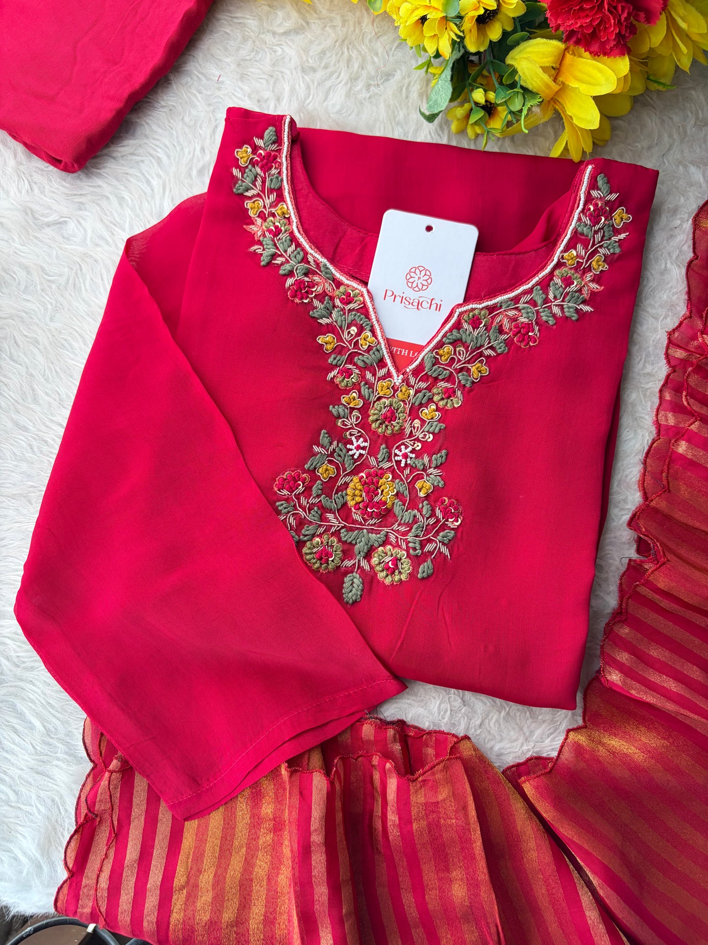 Pink Zardozi Embroidered Kurta Set for with Broad Antique Gold Hem Border, Pants & Dupatta | Traditional Ethnic Suit