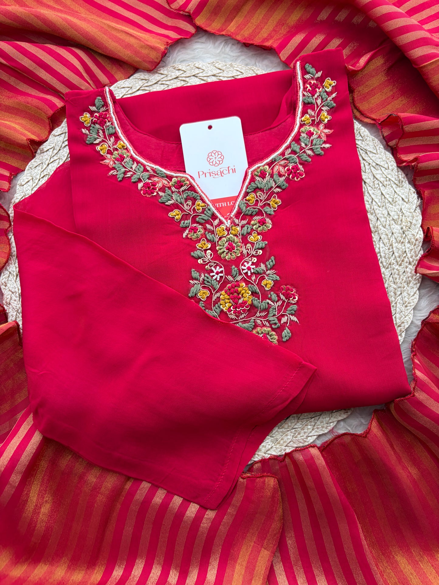 Pink Zardozi Embroidered Kurta Set for with Broad Antique Gold Hem Border, Pants & Dupatta | Traditional Ethnic Suit