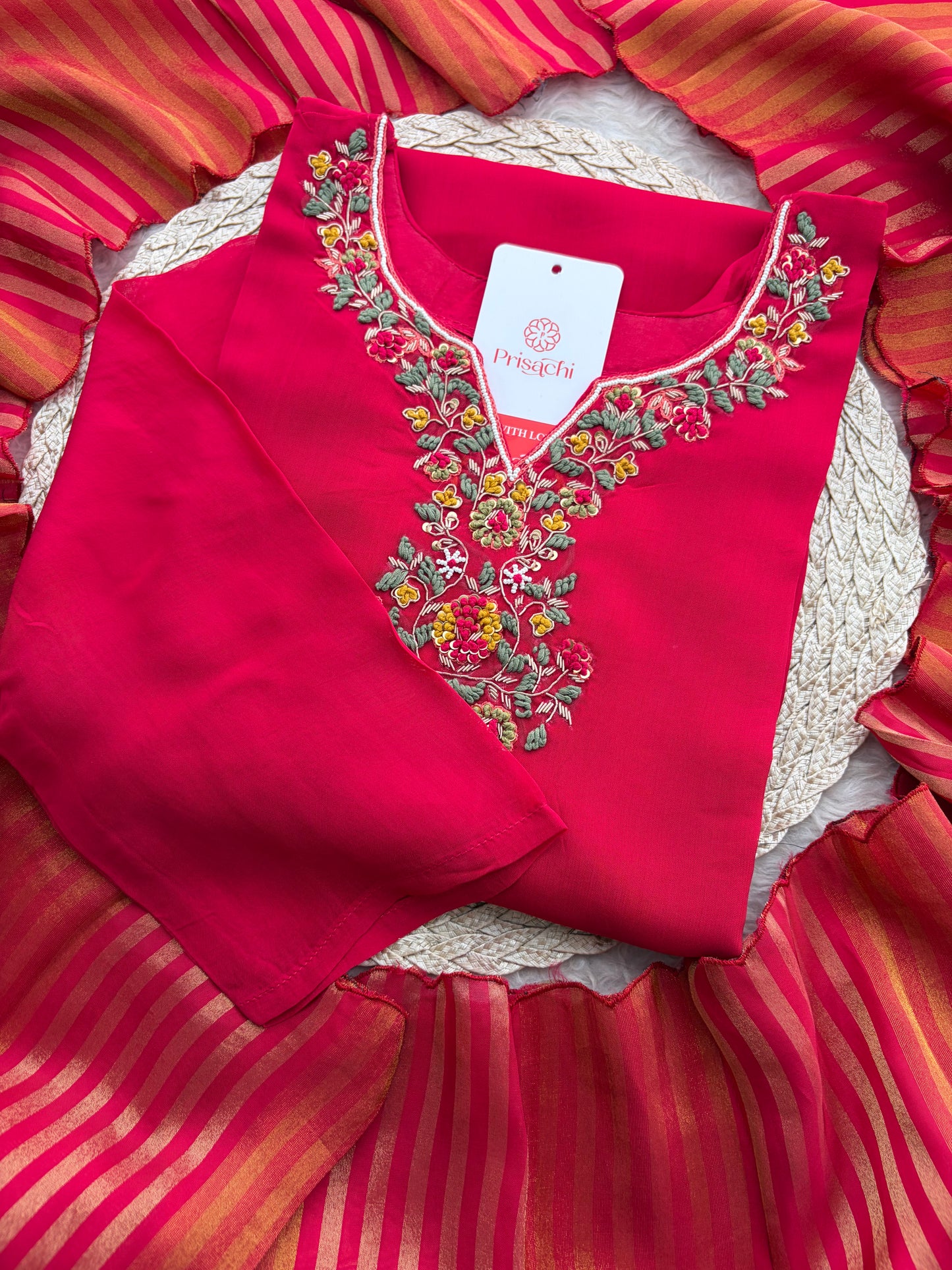 Pink Zardozi Embroidered Kurta Set for with Broad Antique Gold Hem Border, Pants & Dupatta | Traditional Ethnic Suit