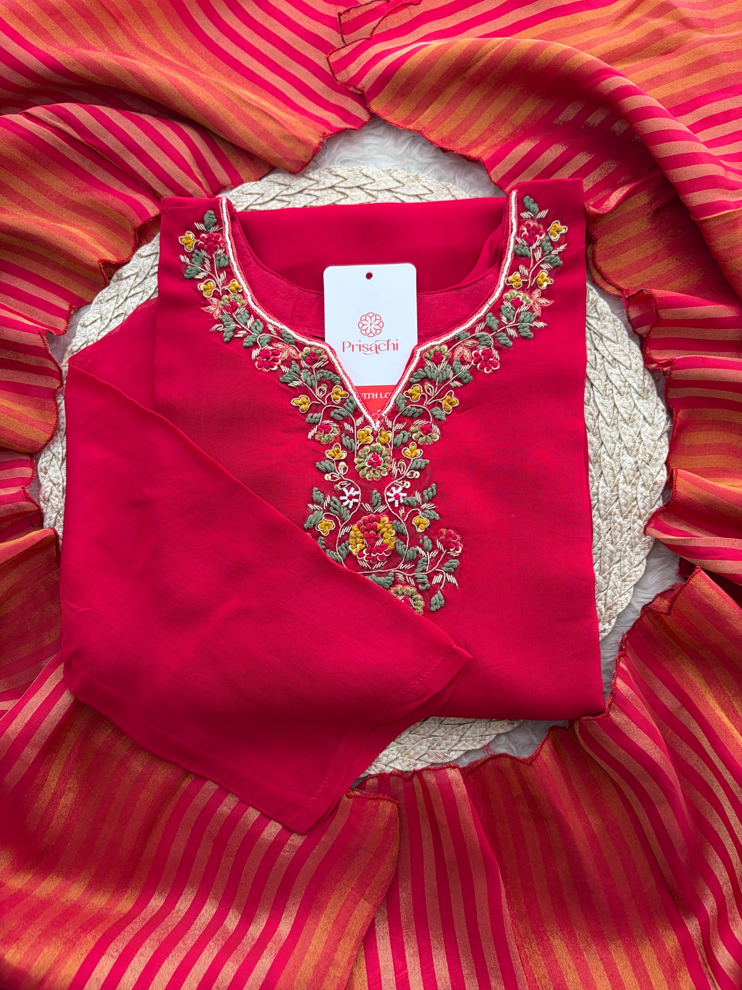Pink Zardozi Embroidered Kurta Set for with Broad Antique Gold Hem Border, Pants & Dupatta | Traditional Ethnic Suit
