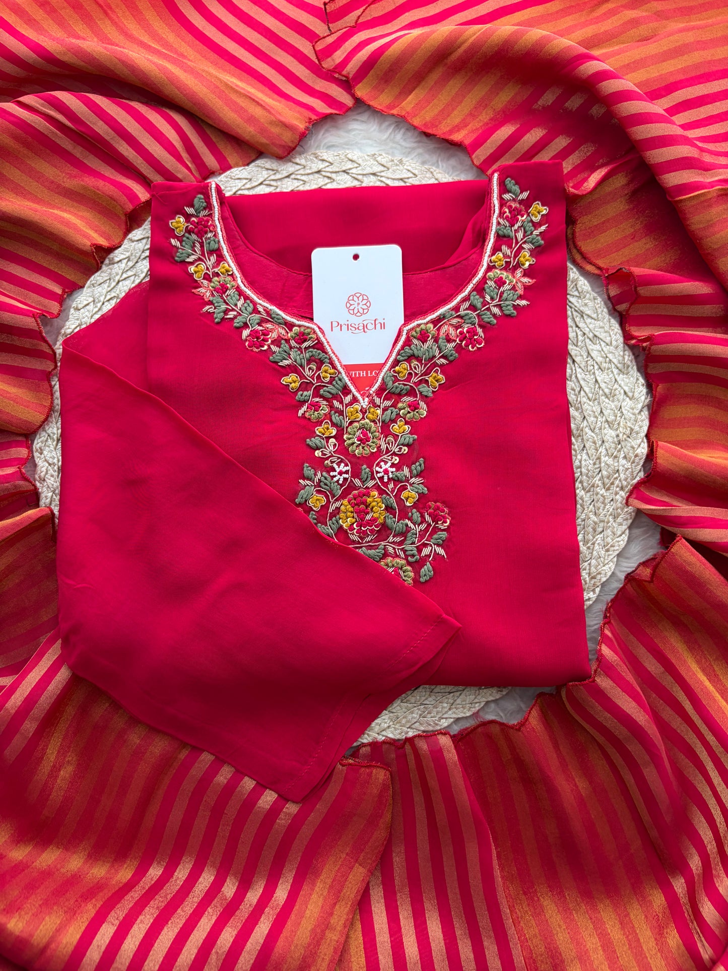 Pink Zardozi Embroidered Kurta Set for with Broad Antique Gold Hem Border, Pants & Dupatta | Traditional Ethnic Suit