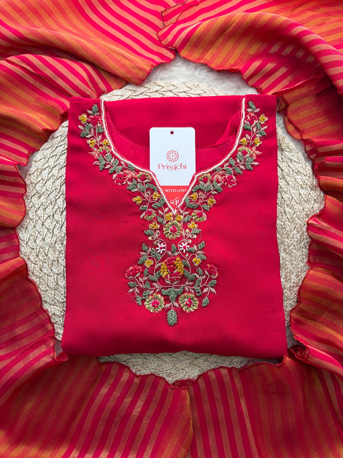 Pink Zardozi Embroidered Kurta Set for with Broad Antique Gold Hem Border, Pants & Dupatta | Traditional Ethnic Suit
