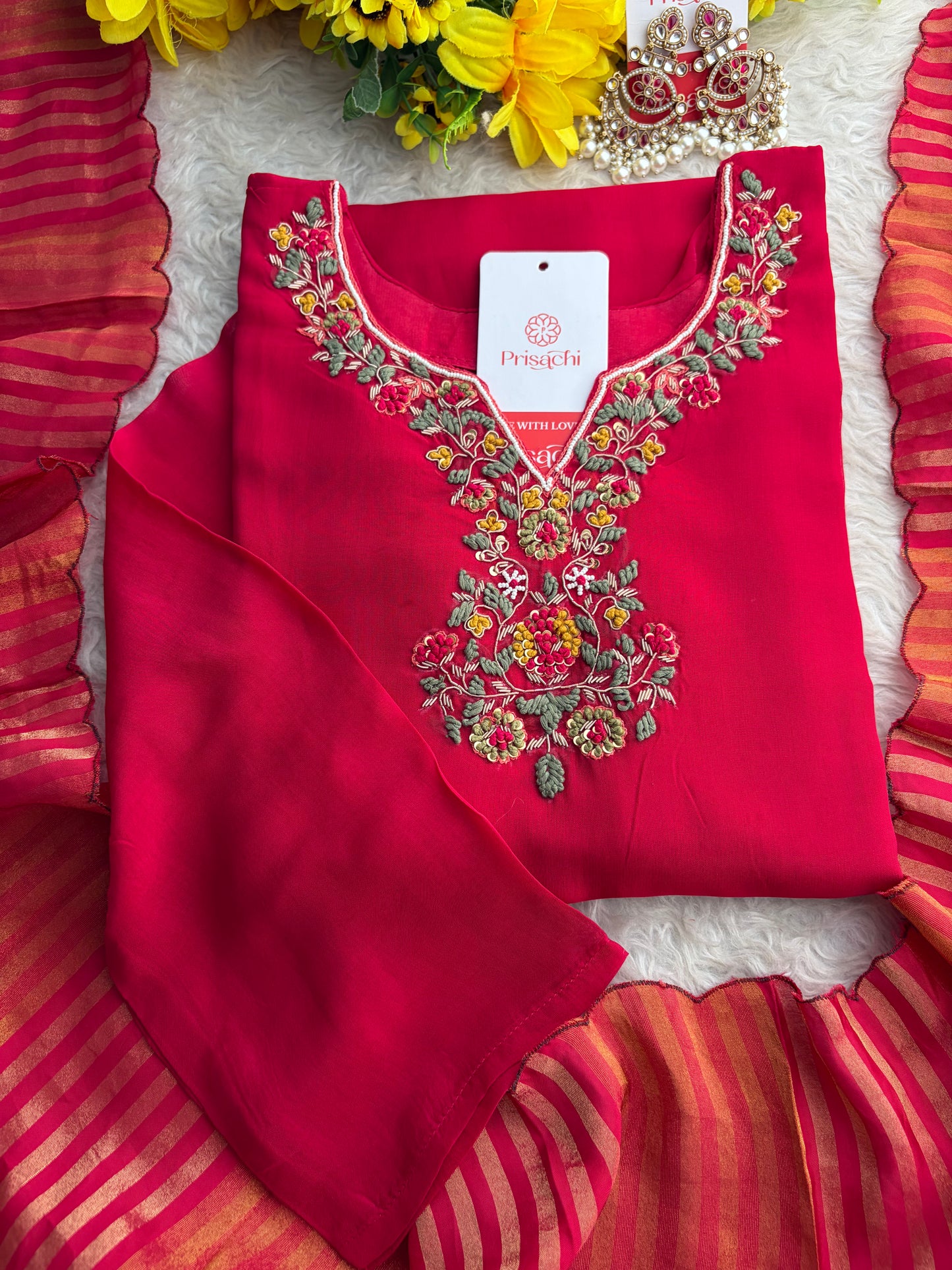 Pink Zardozi Embroidered Kurta Set for with Broad Antique Gold Hem Border, Pants & Dupatta | Traditional Ethnic Suit