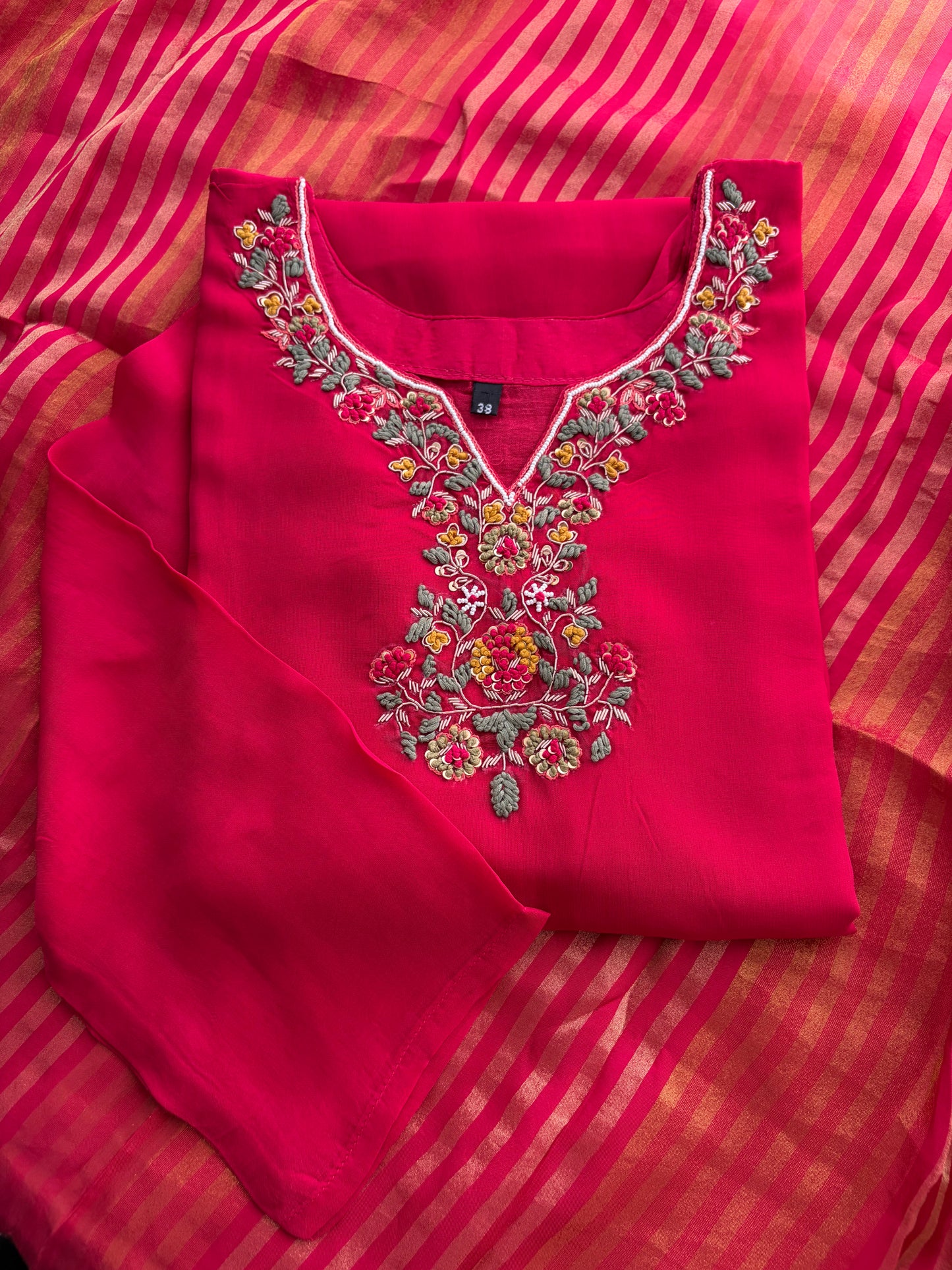 Pink Zardozi Embroidered Kurta Set for with Broad Antique Gold Hem Border, Pants & Dupatta | Traditional Ethnic Suit