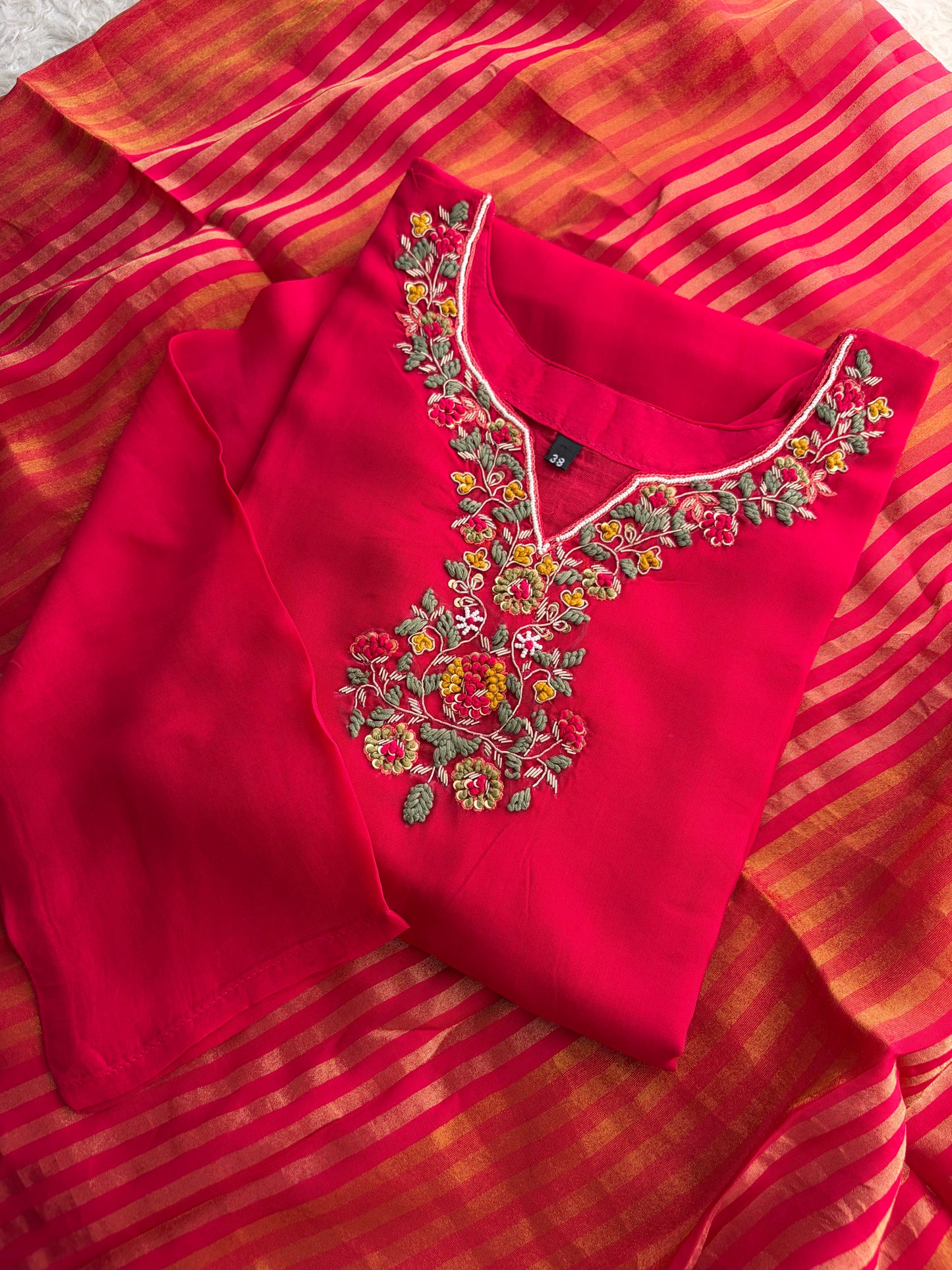 Pink Zardozi Embroidered Kurta Set for with Broad Antique Gold Hem Border, Pants & Dupatta | Traditional Ethnic Suit