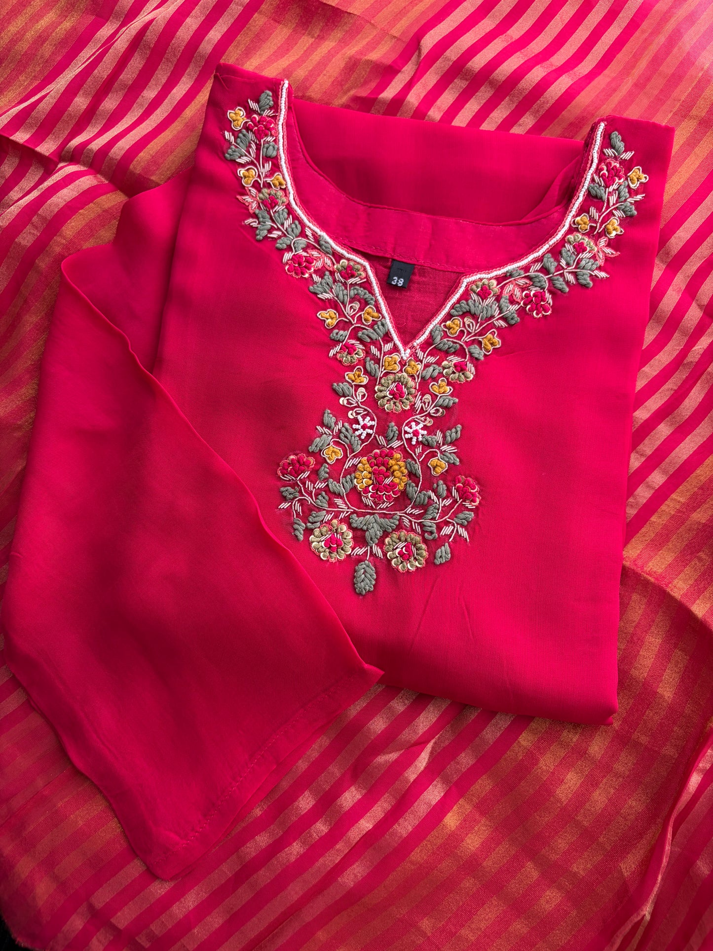 Pink Zardozi Embroidered Kurta Set for with Broad Antique Gold Hem Border, Pants & Dupatta | Traditional Ethnic Suit