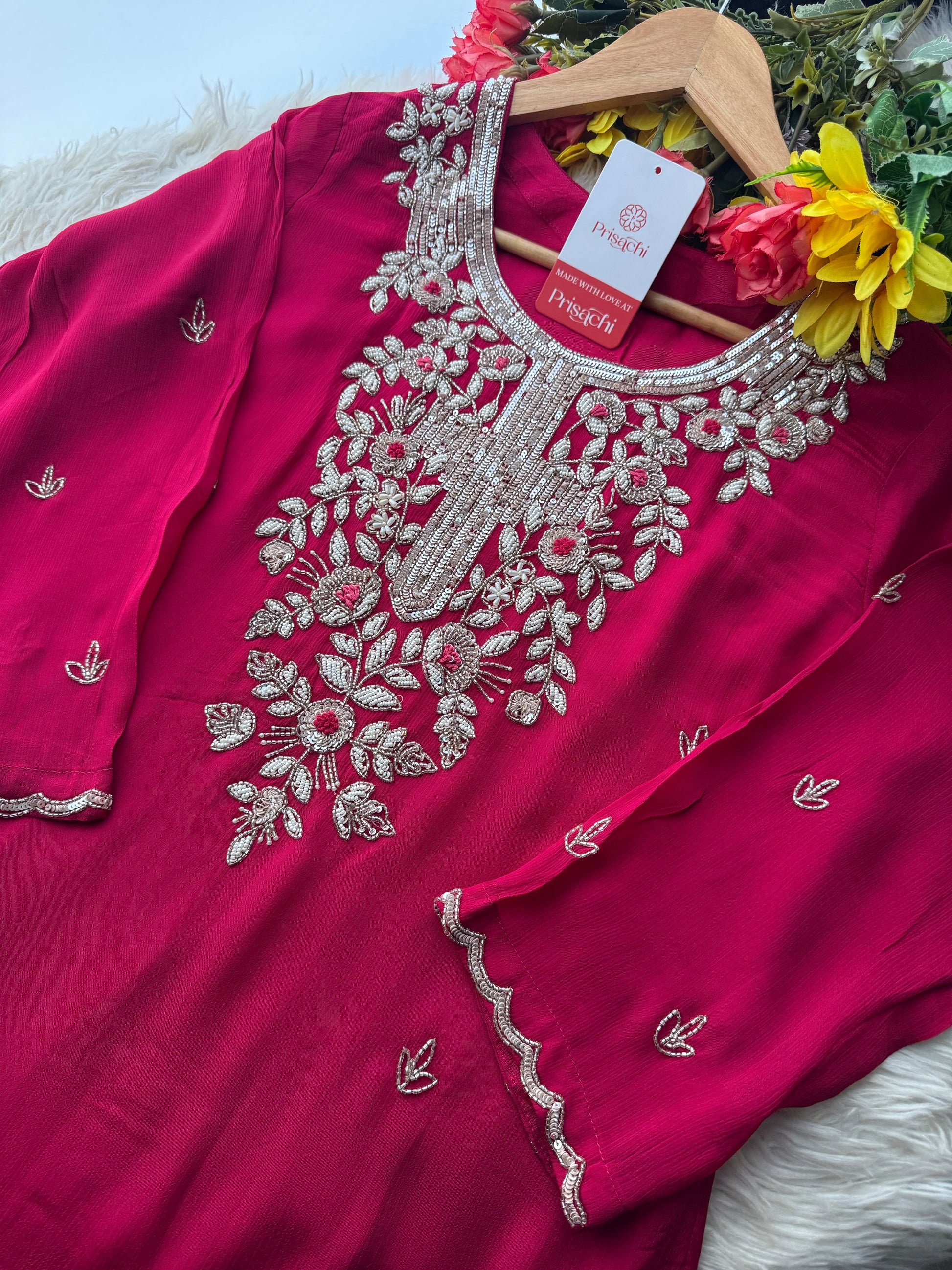Prisachi Pink Embroidered kurta set with dupatta - Prisachi Official