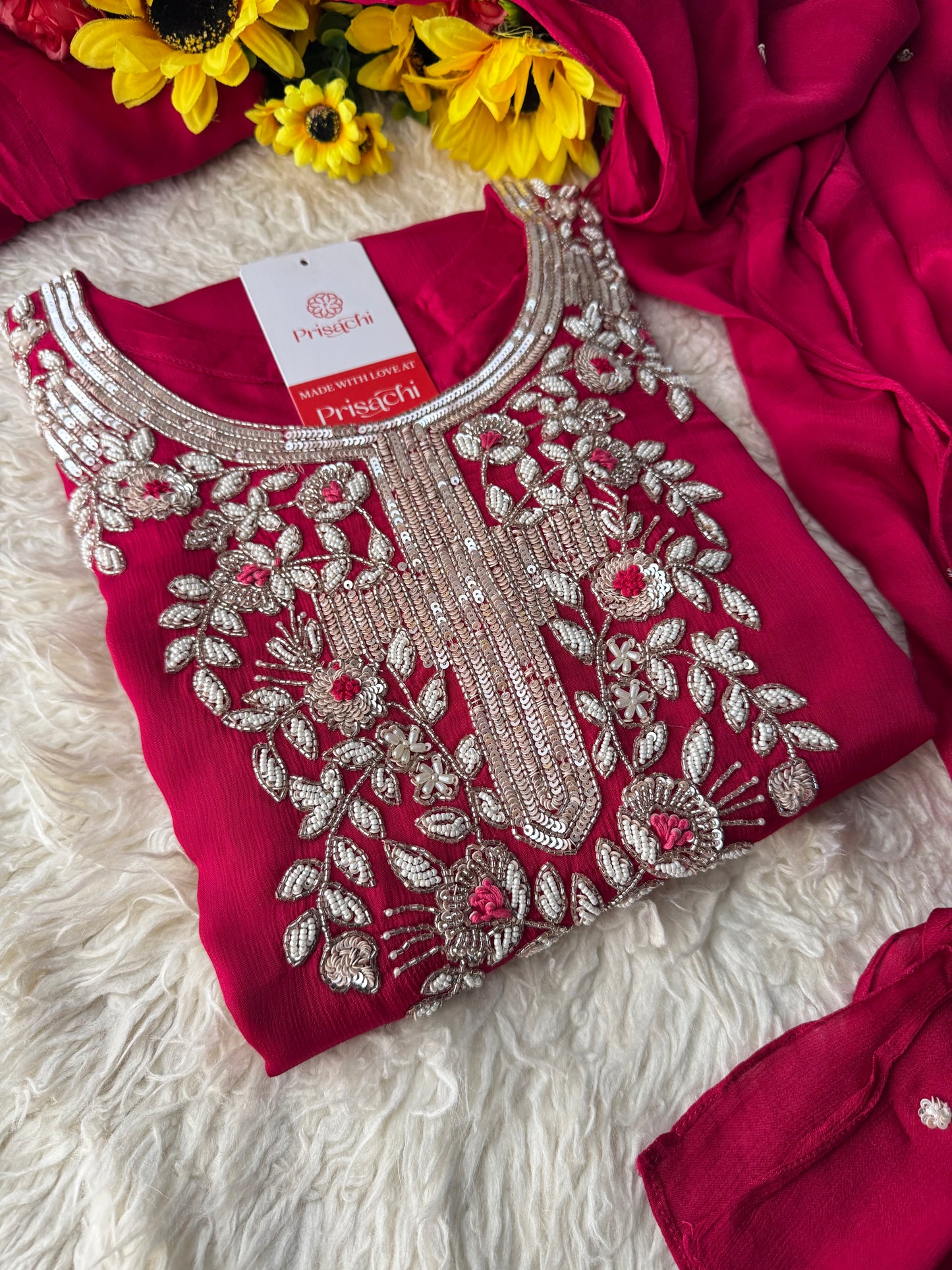Prisachi Pink Embroidered kurta set with dupatta - Prisachi Official