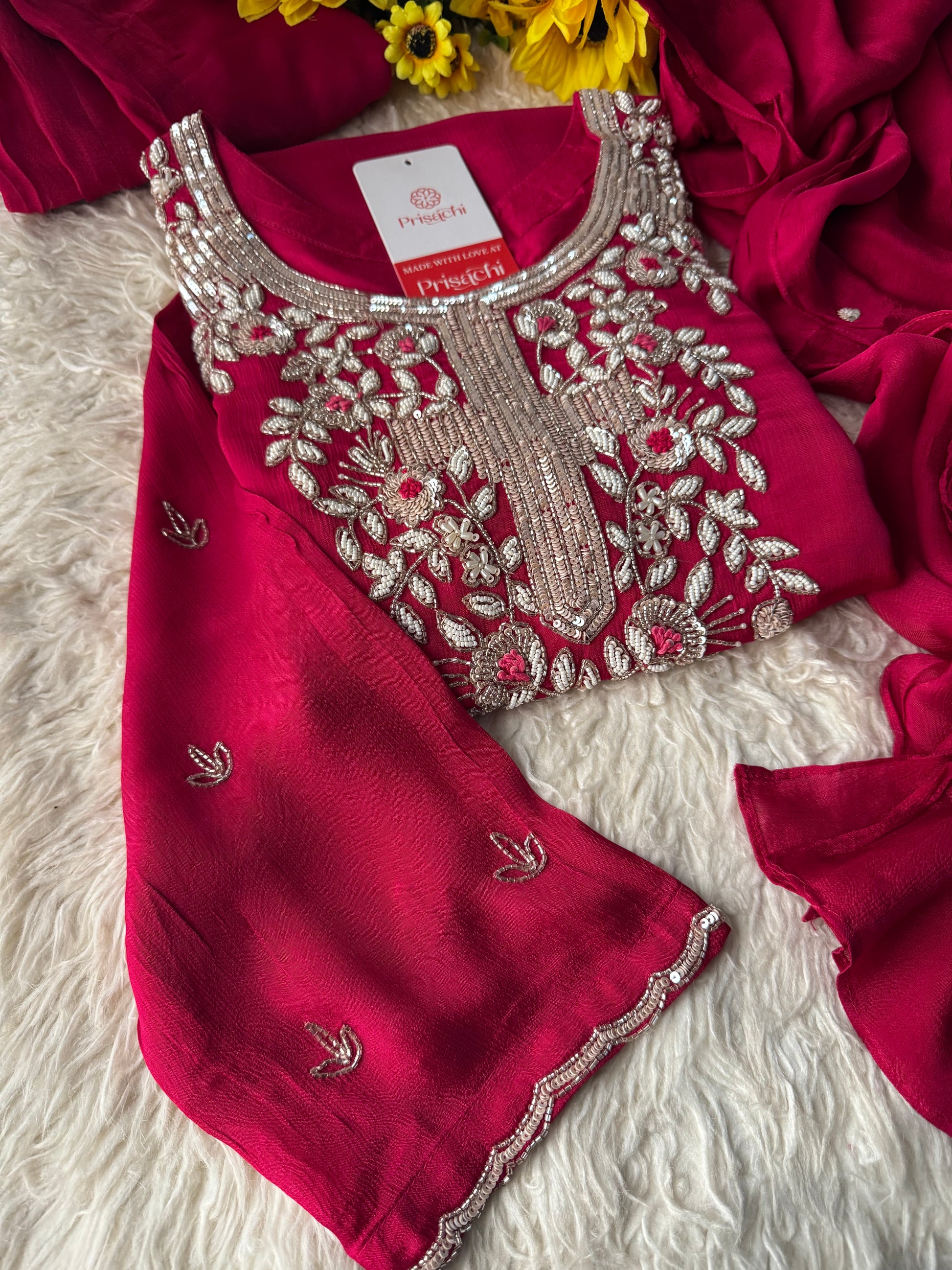 Prisachi Pink Embroidered kurta set with dupatta - Prisachi Official