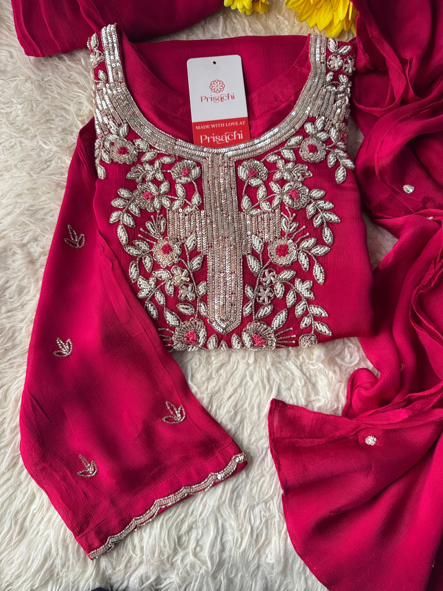 Prisachi Pink Embroidered kurta set with dupatta - Prisachi Official