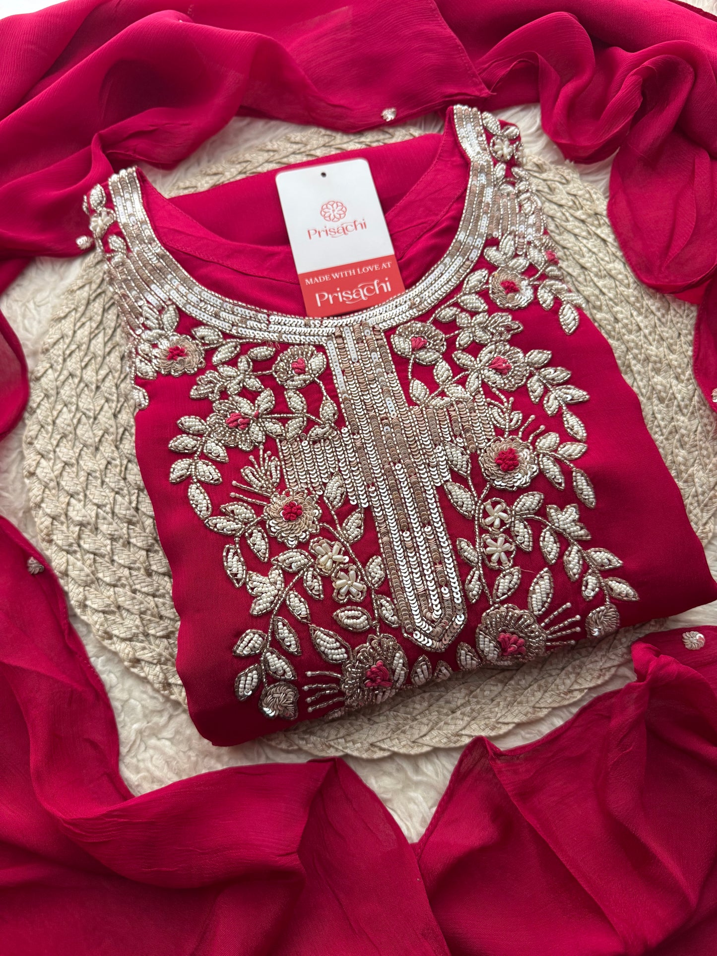 Prisachi Pink Embroidered kurta set with dupatta - Prisachi Official