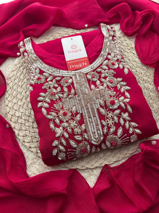 Prisachi Pink Embroidered kurta set with dupatta