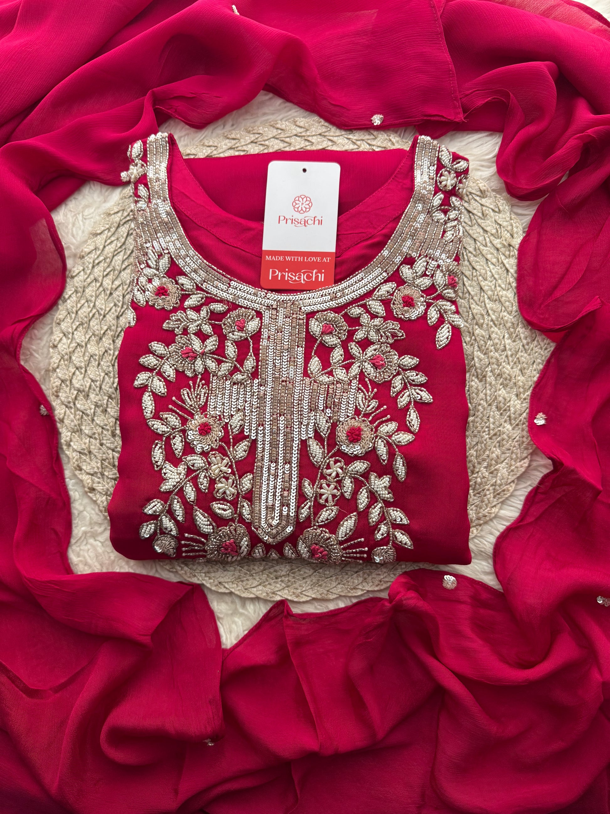 Prisachi Pink Embroidered kurta set with dupatta - Prisachi Official