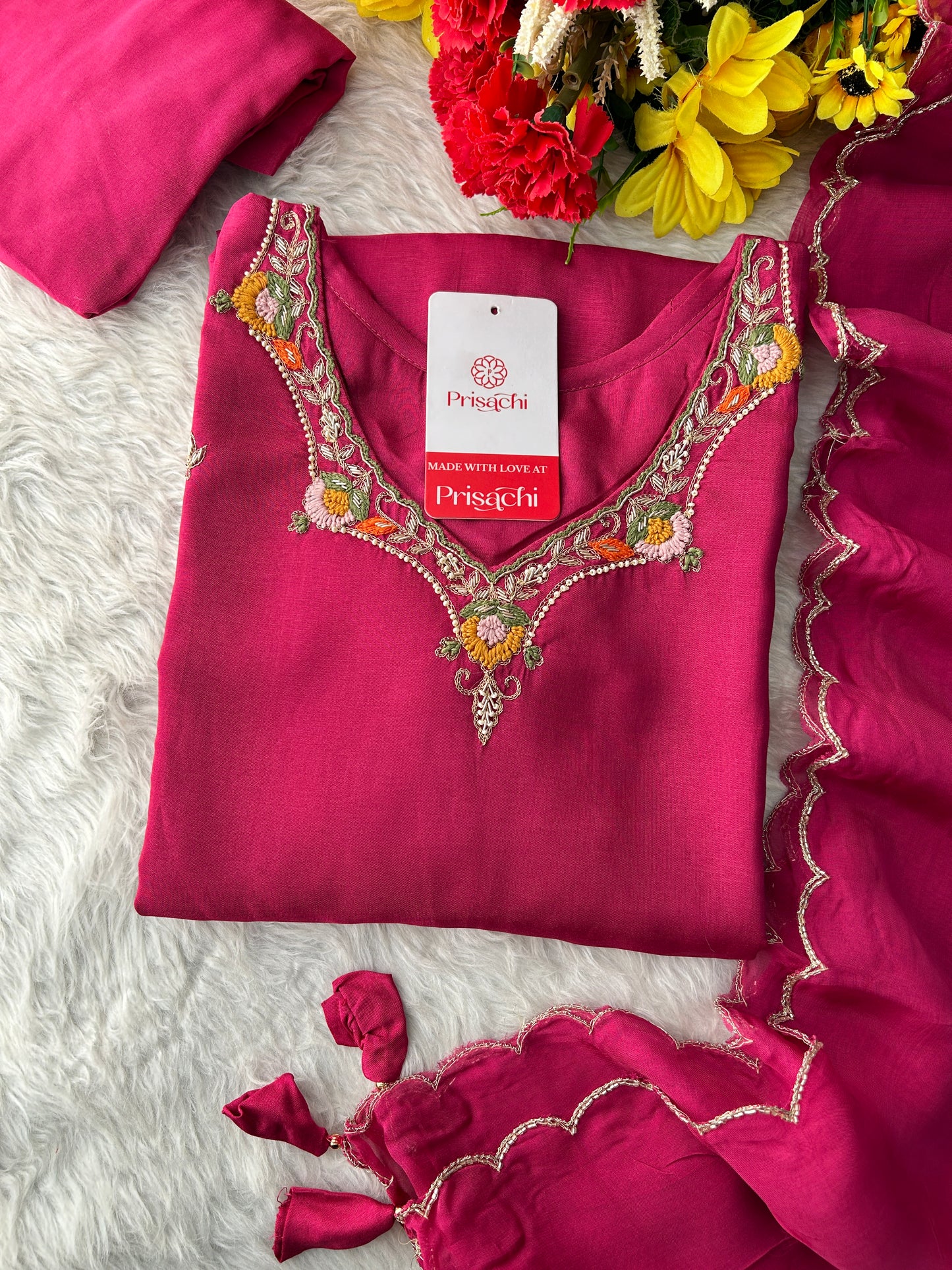 Pink Embroidered Kurta Set for Women with Pants & Dupatta | Traditional Ethnic Wear