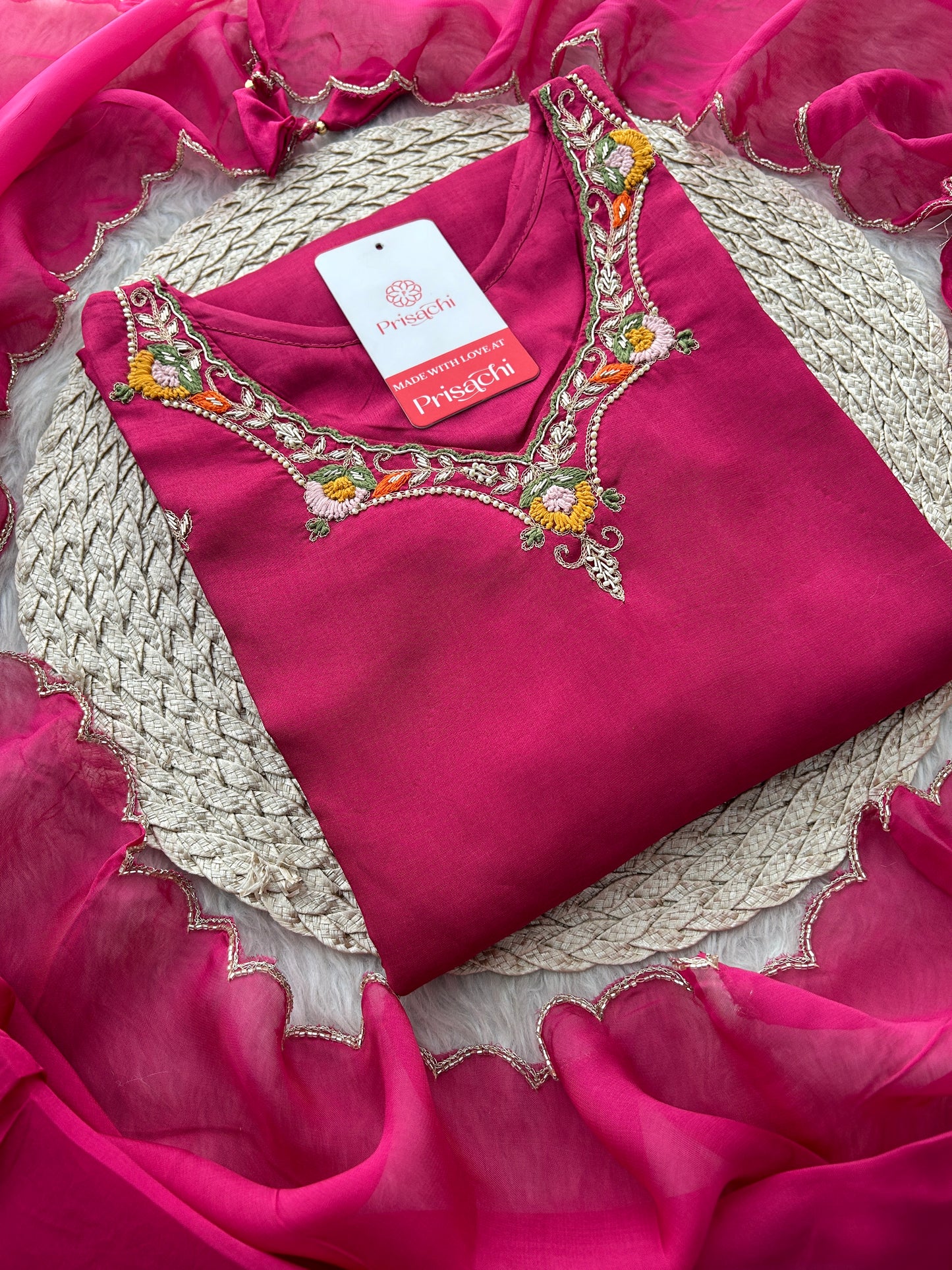 Pink Embroidered Kurta Set for Women with Pants & Dupatta | Traditional Ethnic Wear