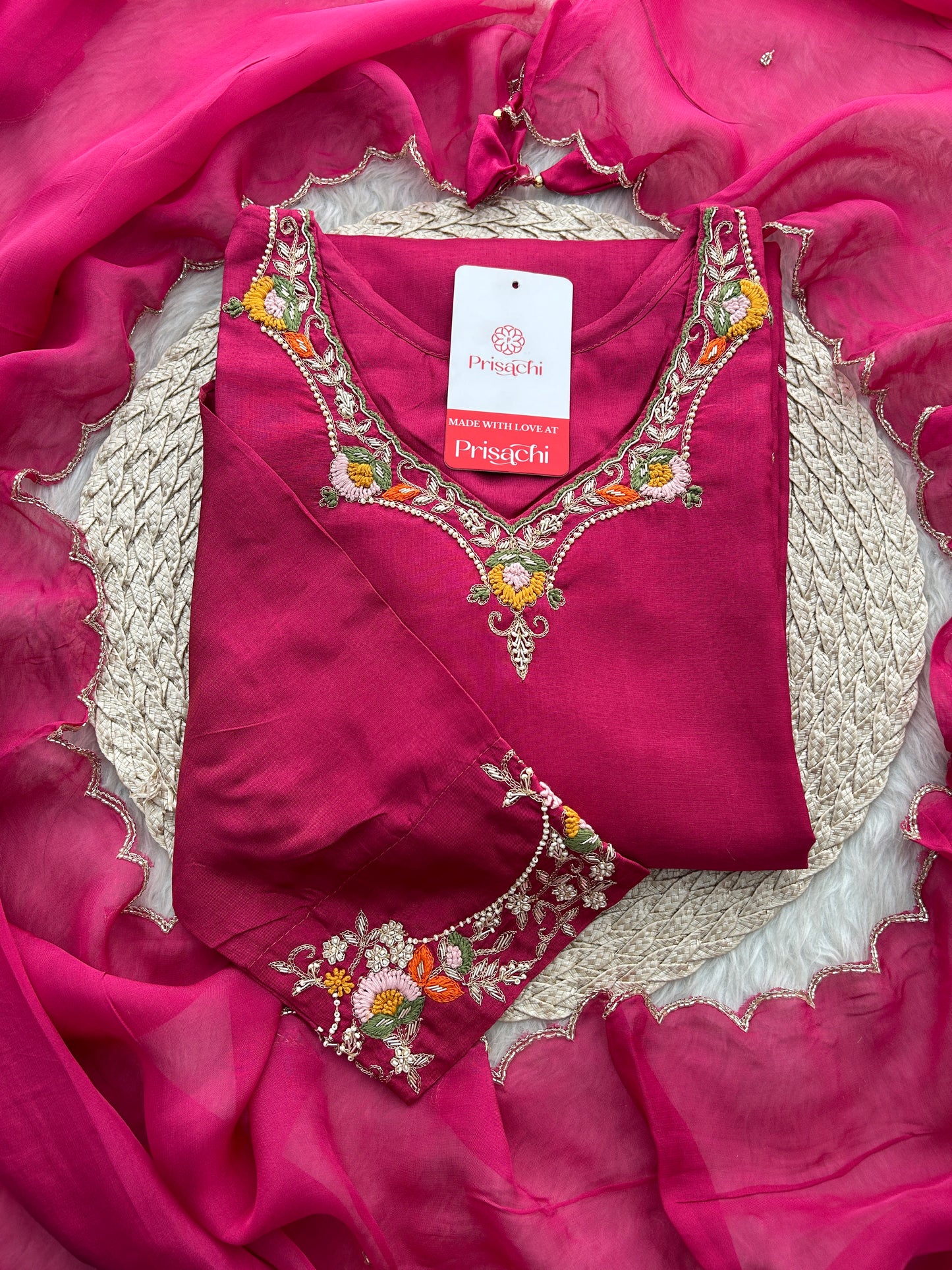 Pink Embroidered Kurta Set for Women with Pants & Dupatta | Traditional Ethnic Wear