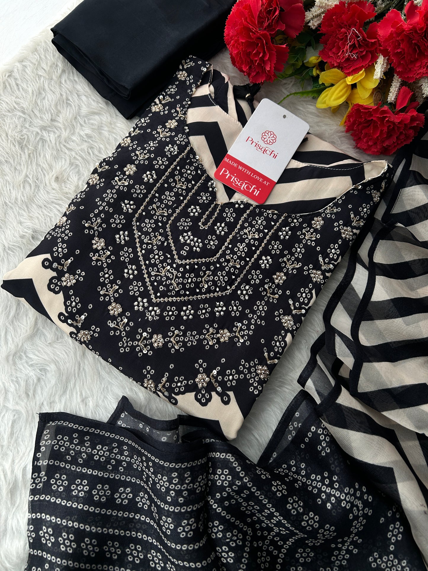Designer Chevron Print Kurta Set with Pants & Dupatta| Embroidered Yoke Ethnic Office & Festive Wear