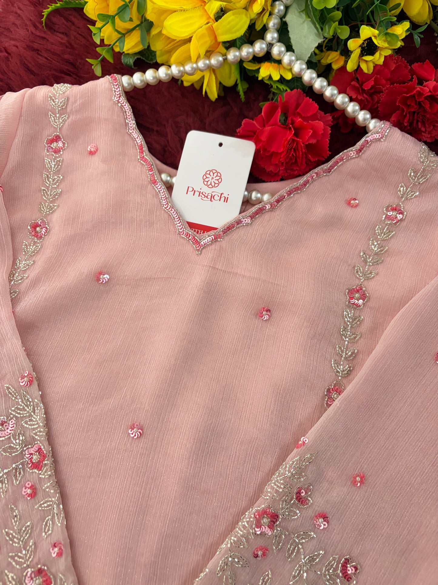 Baby Pink Embroidered A-Line Ethnic Kurta Set with Dupatta & Pants | Festive & Traditional Wear