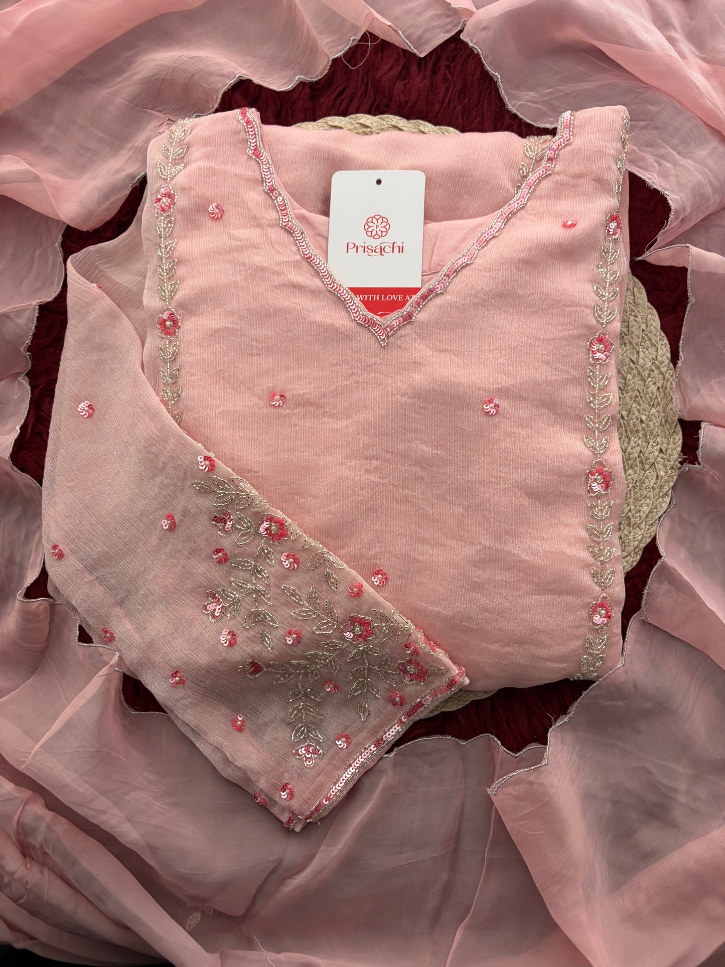 Baby Pink Embroidered A-Line Ethnic Kurta Set with Dupatta & Pants | Festive & Traditional Wear