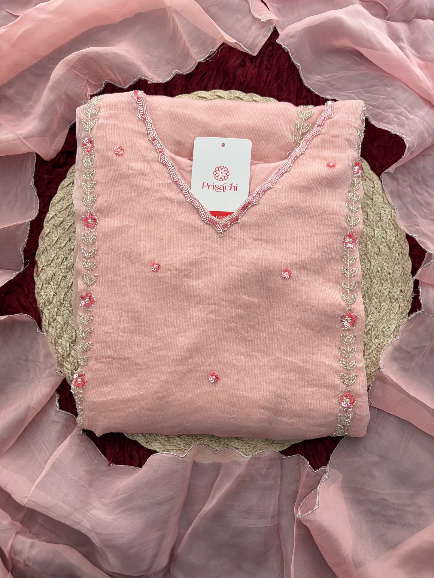 Baby Pink Embroidered A-Line Ethnic Kurta Set with Dupatta & Pants | Festive & Traditional Wear