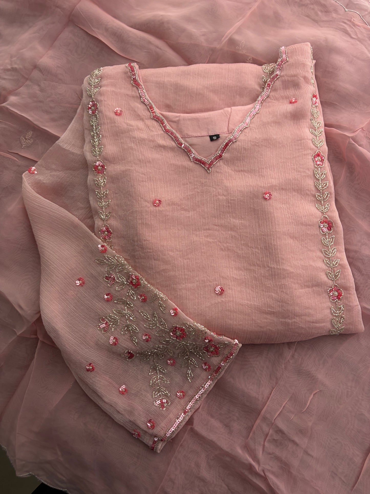 Baby Pink Embroidered A-Line Ethnic Kurta Set with Dupatta & Pants | Festive & Traditional Wear