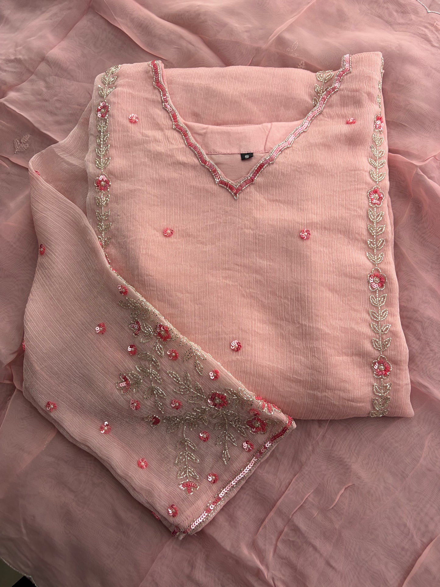 Baby Pink Embroidered A-Line Ethnic Kurta Set with Dupatta & Pants | Festive & Traditional Wear