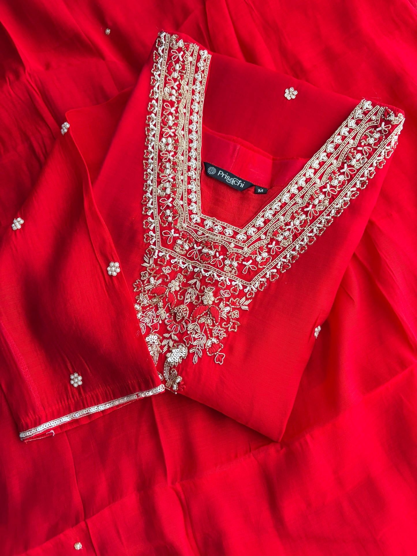 Royal Red Embroidered Straight Kurta Set with Dupatta and Pants