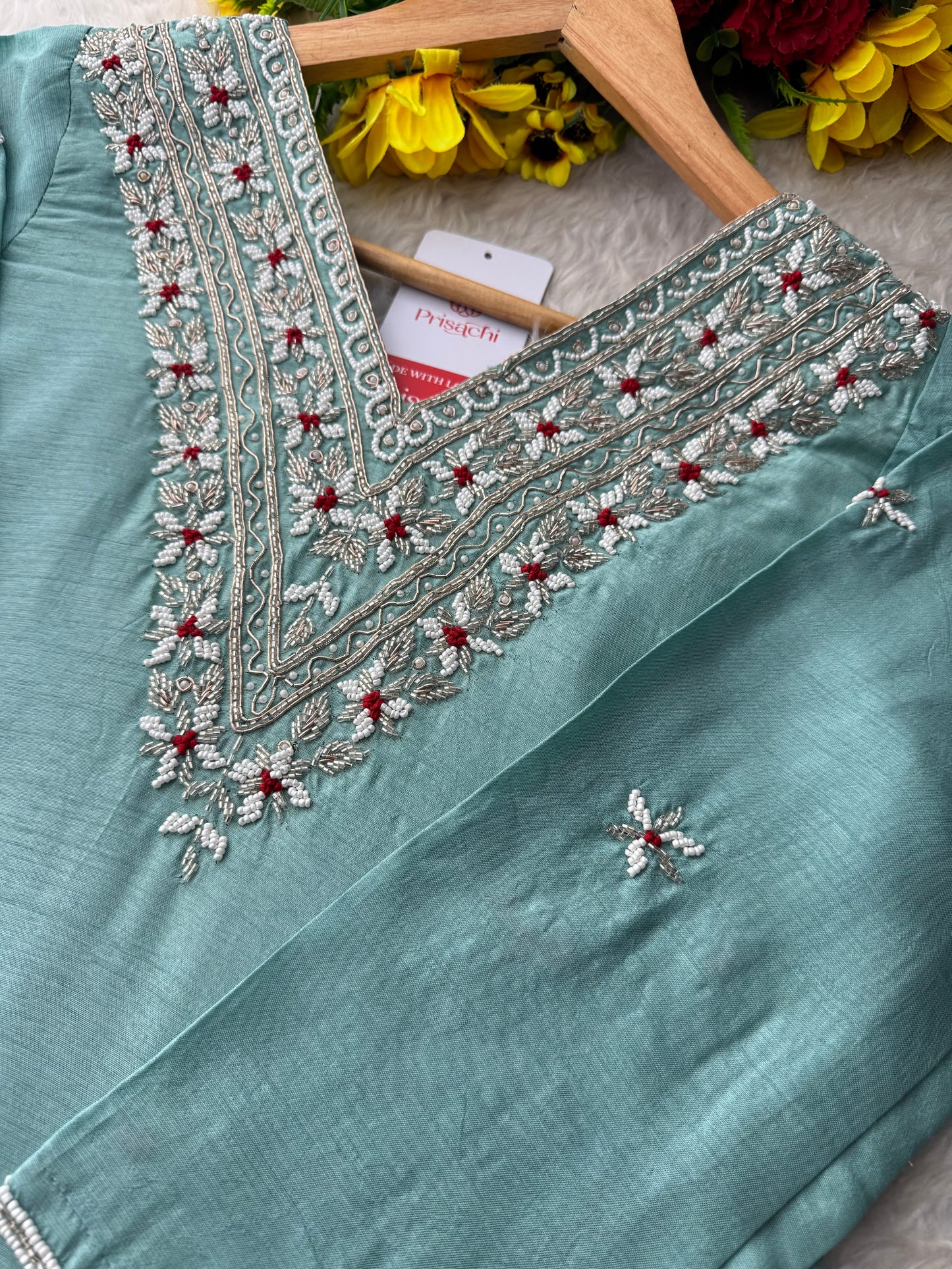 Sky Blue Zardozi Embroidered  Ethnic Kurta Set with Pants and Dupatta