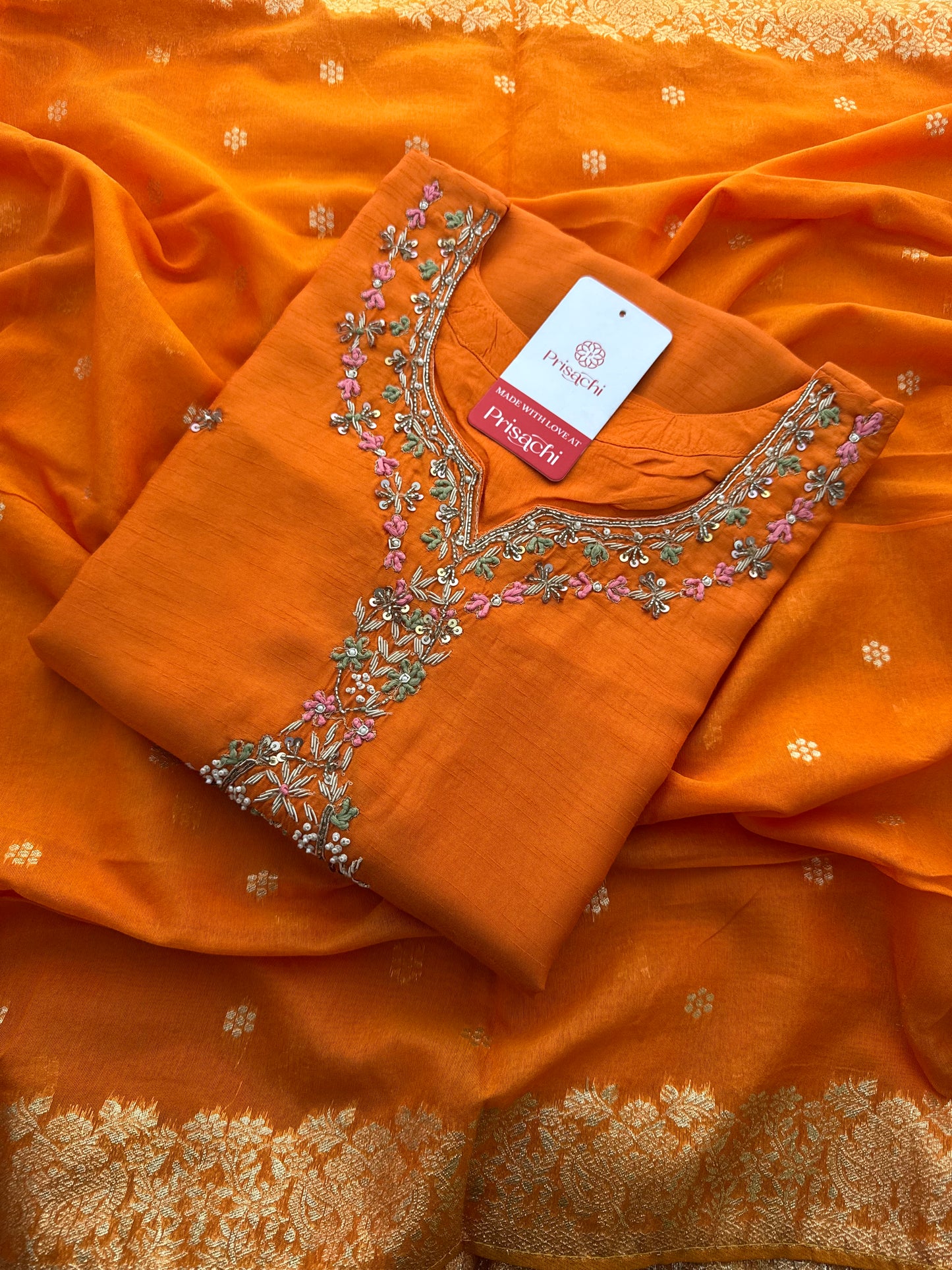 Orange Zardozi Embroidered Ethnic Kurta Set for Women with Dupatta & Pants | Designer Traditional Suit Set