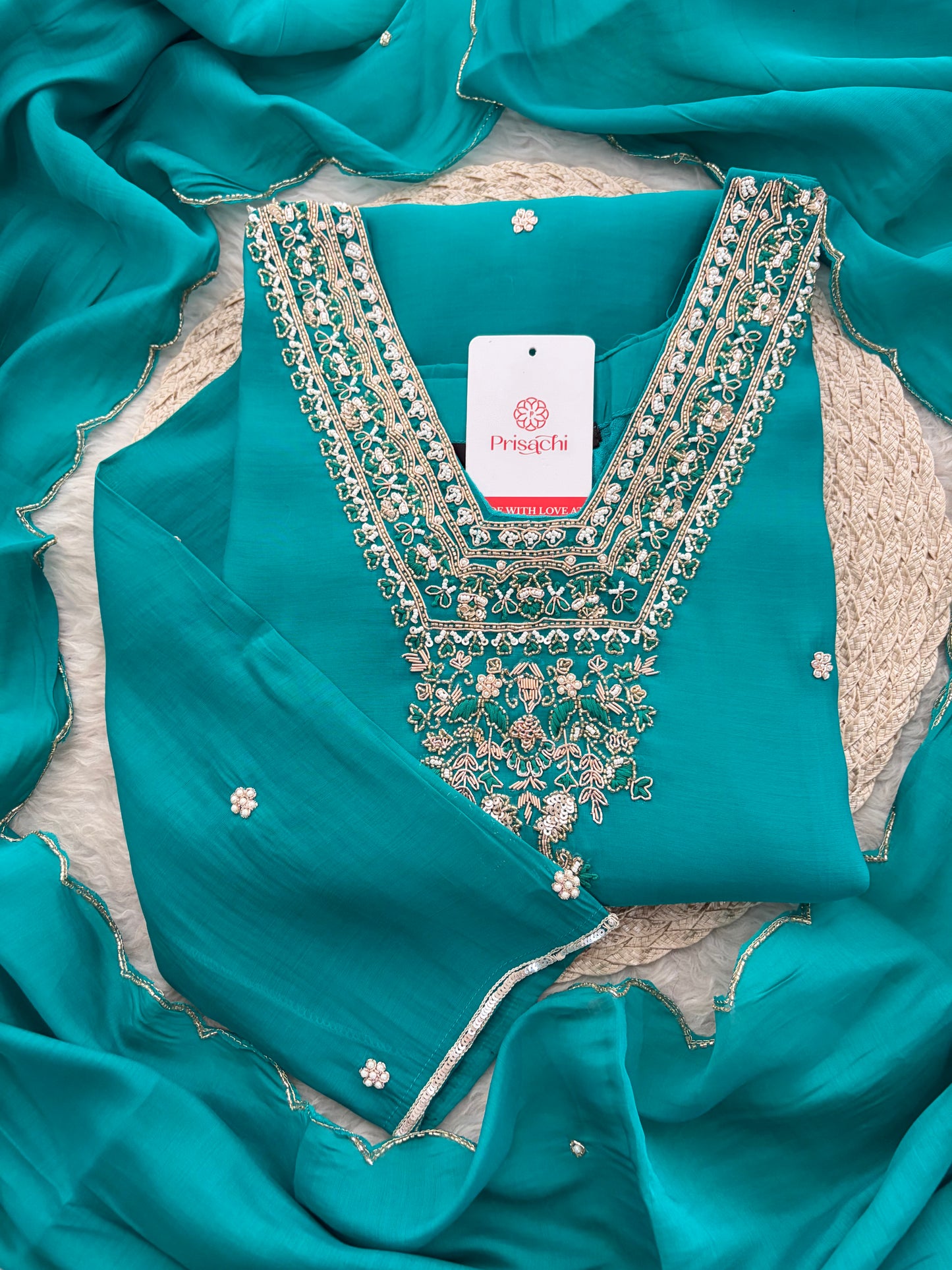 Designer Embroidered Straight Kurta Set with Dupatta and Pants