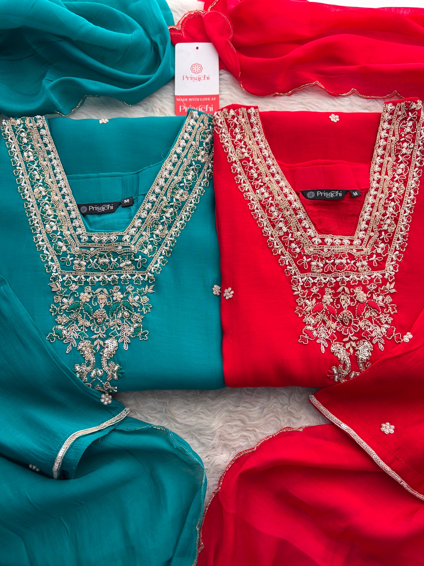 Designer Embroidered Straight Kurta Set with Dupatta and Pants