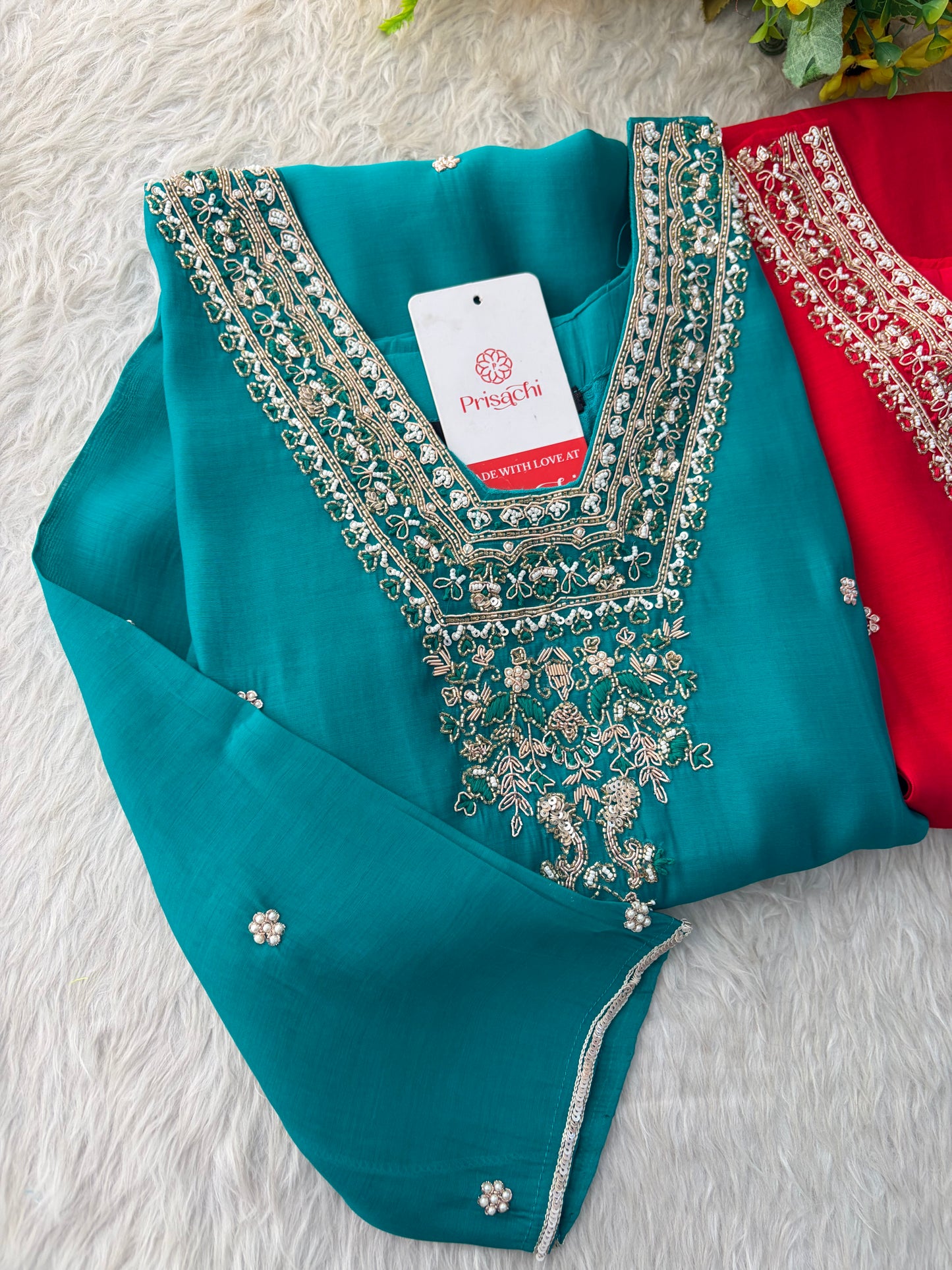 Designer Embroidered Straight Kurta Set with Dupatta and Pants