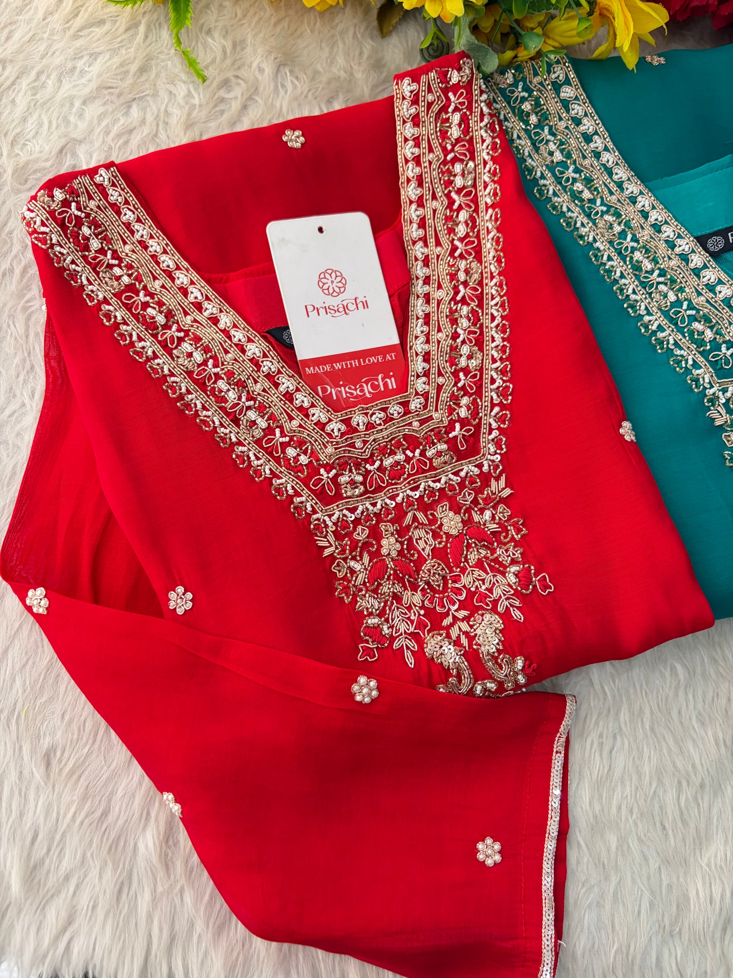 Designer Embroidered Straight Kurta Set with Dupatta and Pants