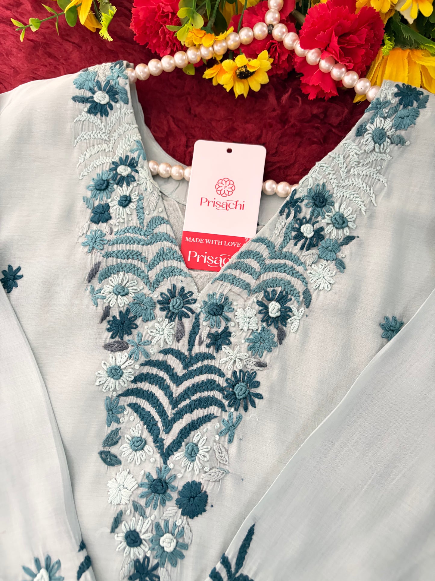 Blue Embroidered Ethnic Kurta set with Pants and Dupatta For Women's | Festive Party Wear Suit Set