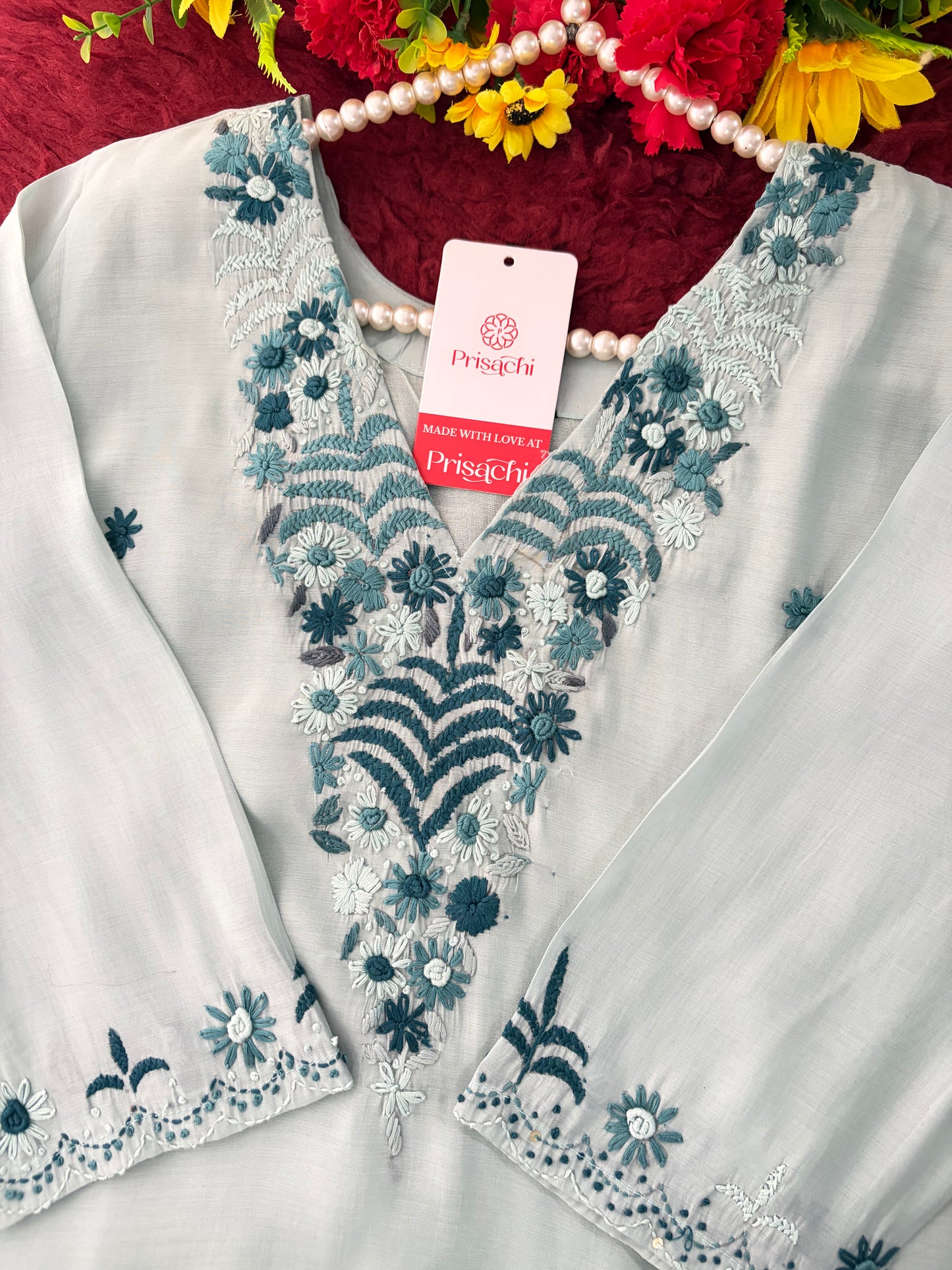 Blue Embroidered Ethnic Kurta set with Pants and Dupatta For Women's | Festive Party Wear Suit Set