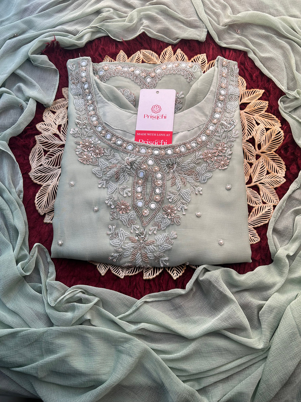 Green Zardozi Embroidered kurta set with Sharara Pants & Dupatta | Festive & Wedding wear