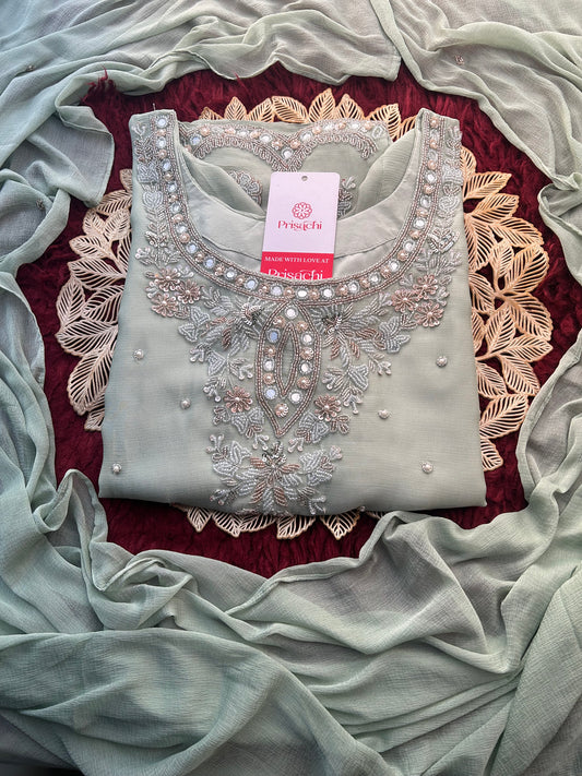 Green Zardozi Embroidered kurta set with Sharara Pants & Dupatta | Festive & Wedding wear