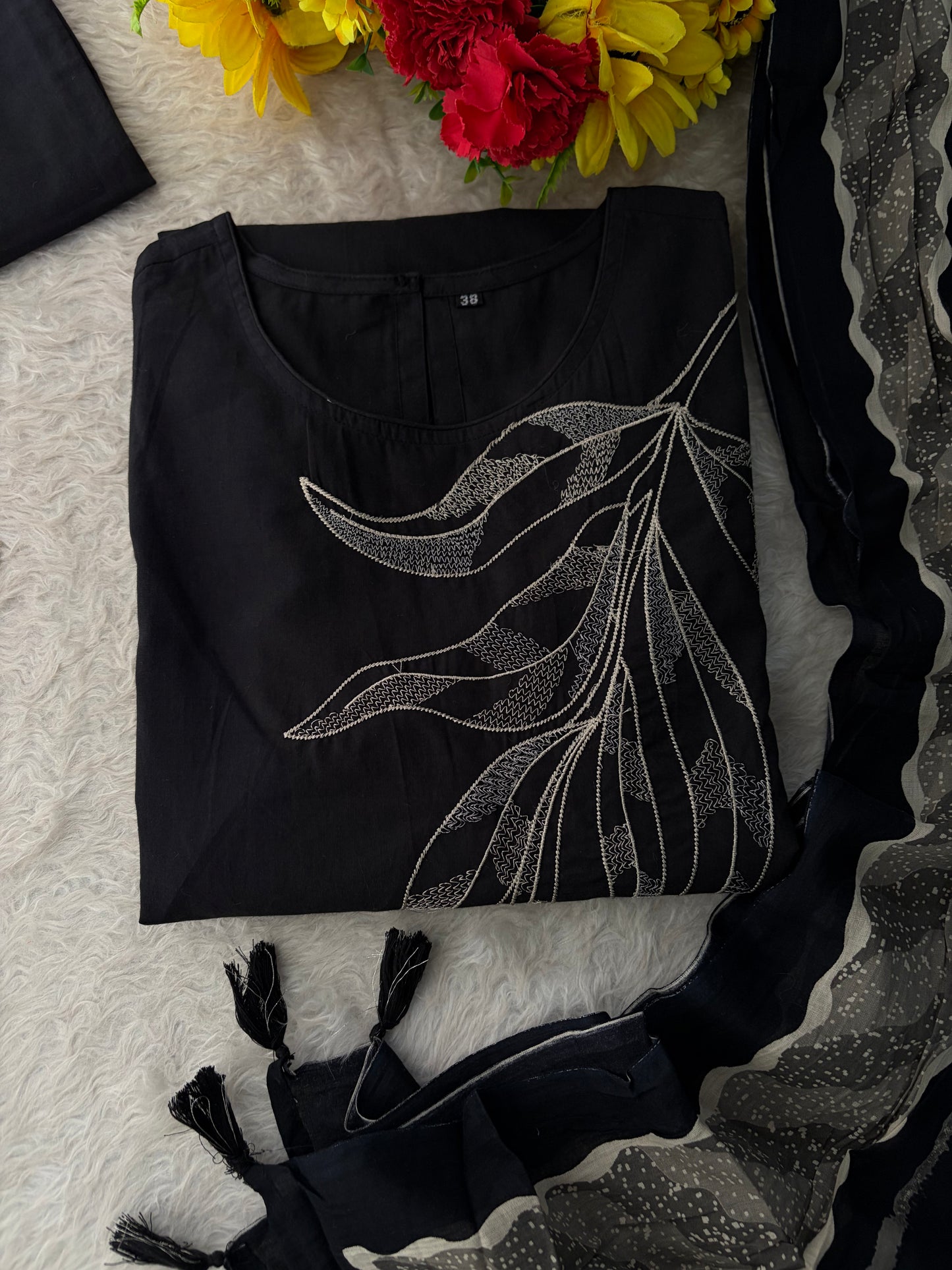 Elegant Black Embroidered Kurta Set , Palazzo Pants & Matching Dupatta | Daily Wear ,Office Wear Ethnic Outfit